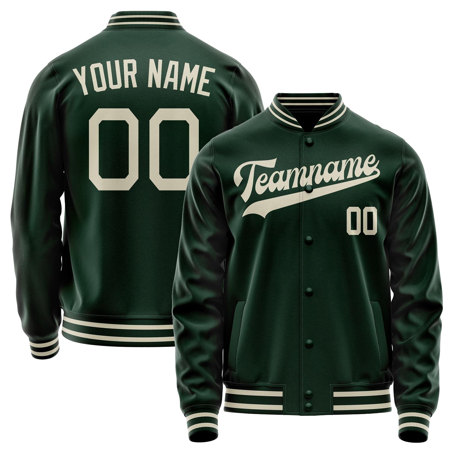 Custom Green Cream Solid Color Varsity Letterman Jacket JA02240617JG179