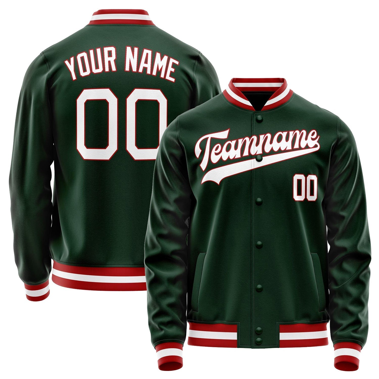 Custom Green White Solid Color Varsity Letterman Jacket JA02240617JG180