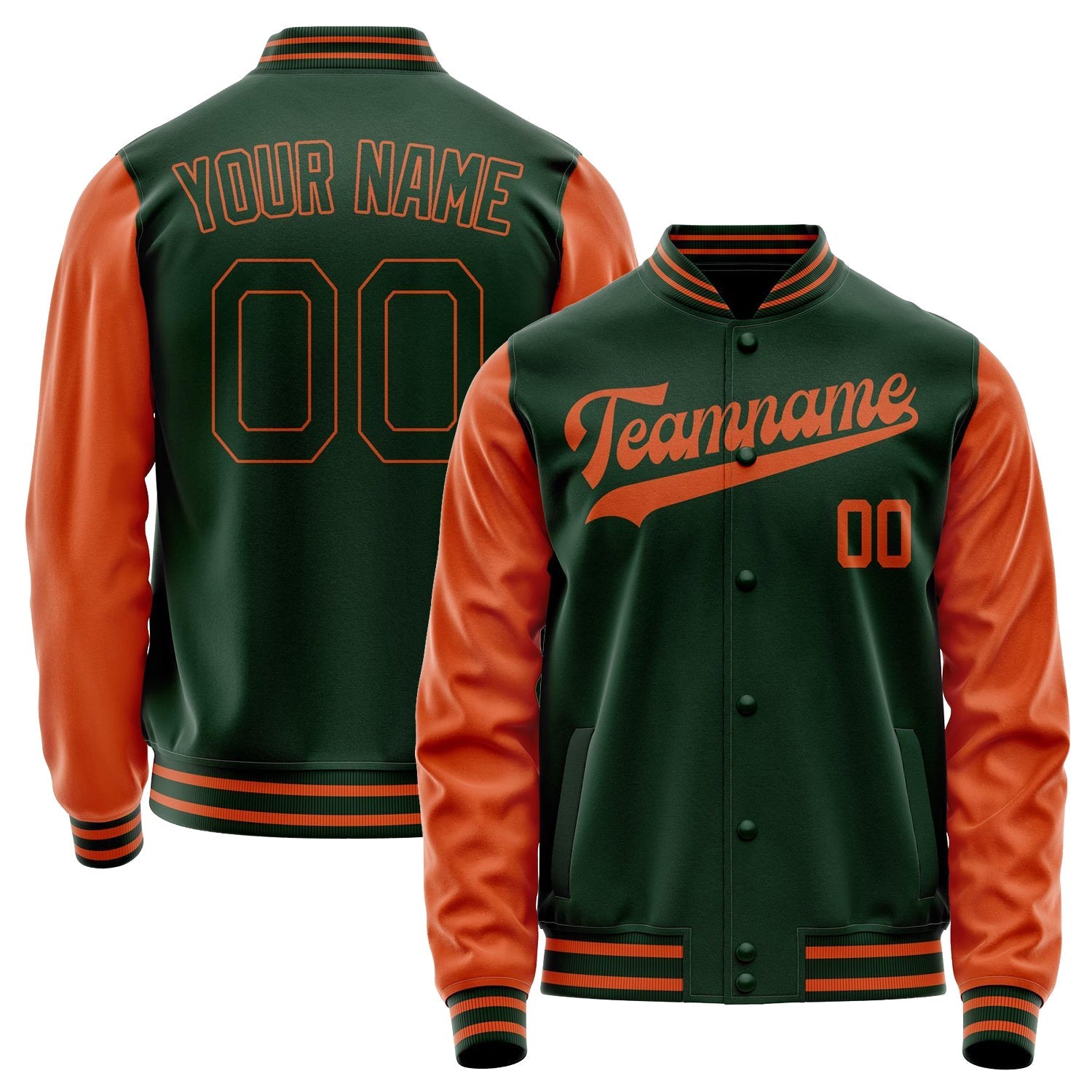 Custom Green Orange Solid Color Varsity Letterman Jacket JA02240617JG182