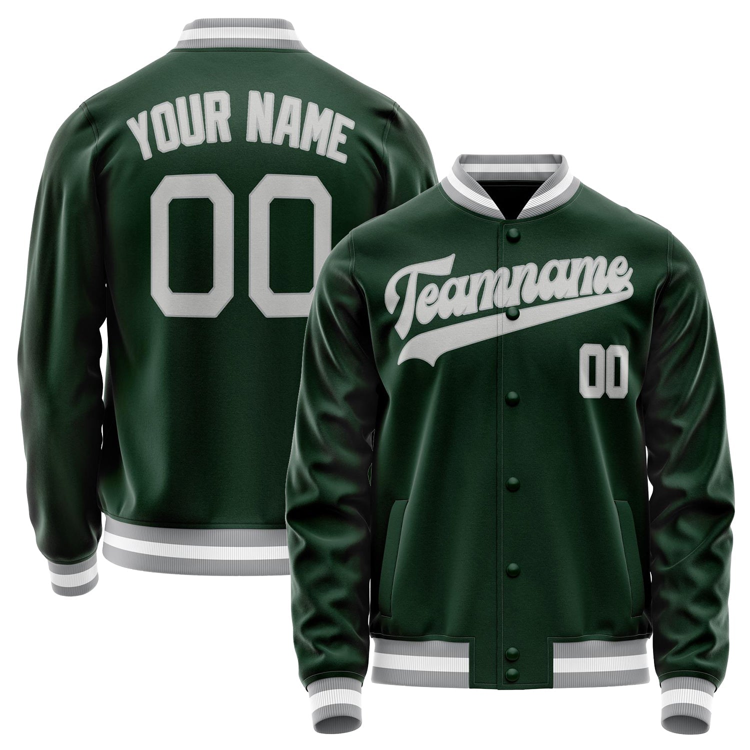 Custom Green Gray Solid Color Varsity Letterman Jacket JA02240617JG183