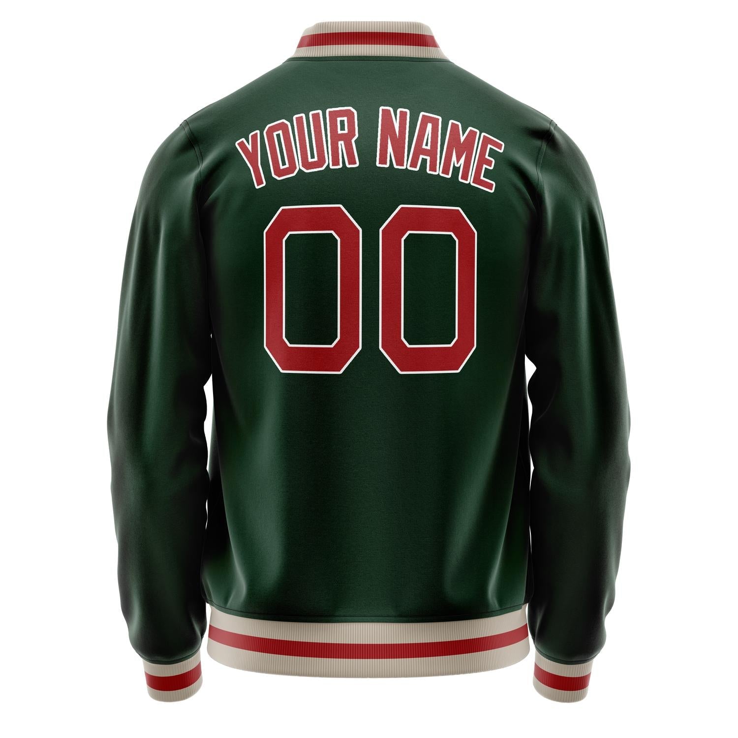 Custom Green Red Solid Color Varsity Letterman Jacket JA02240617JG185
