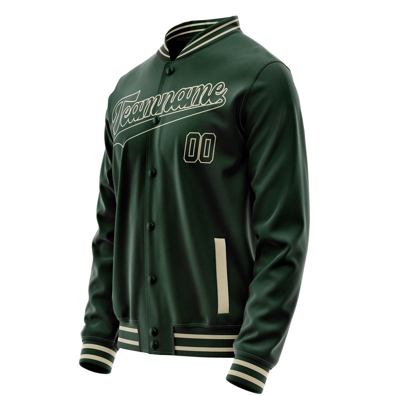 Custom Green Cream Solid Color Varsity Letterman Jacket JA02240617JG187
