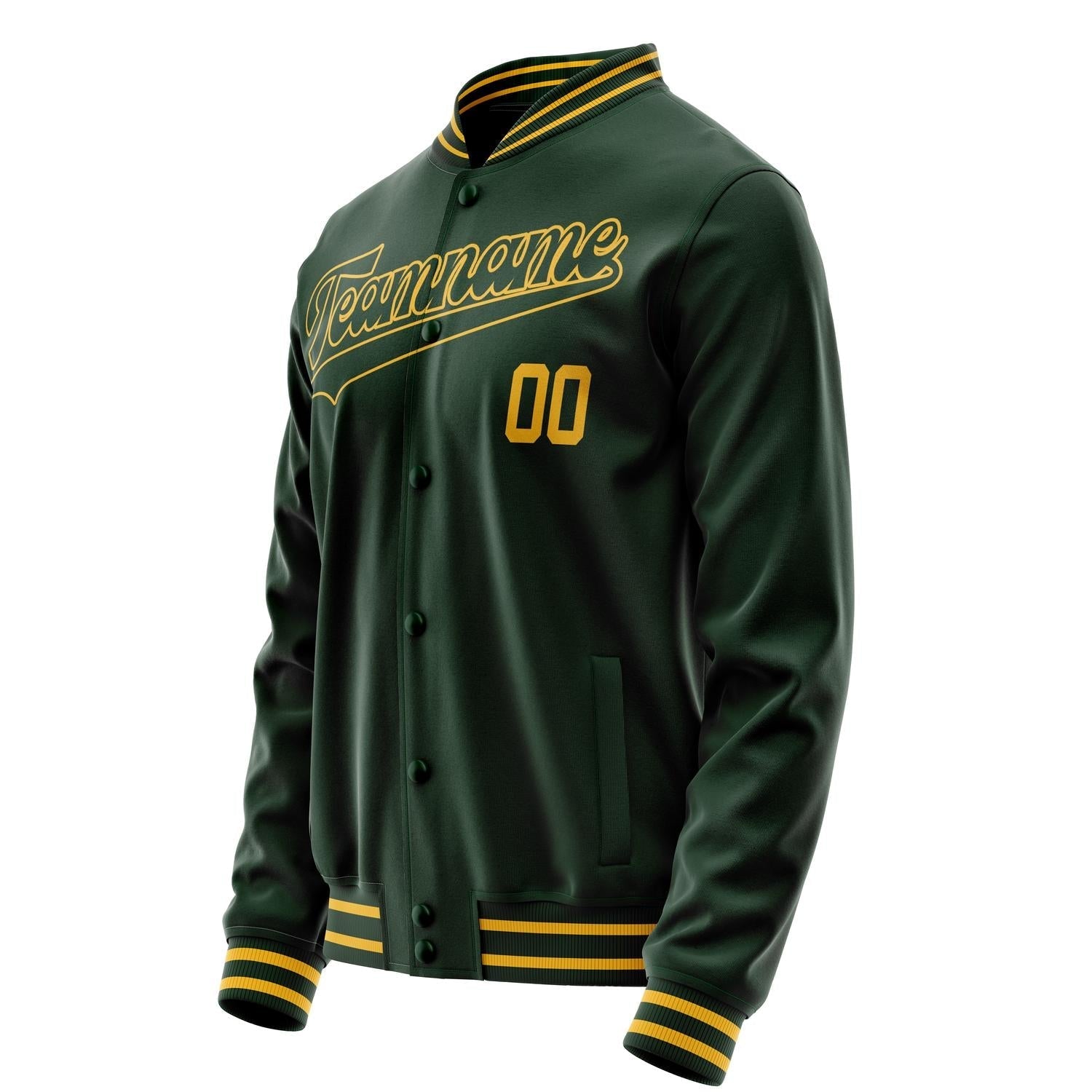 Custom Green Gold Solid Color Varsity Letterman Jacket JA02240617JG188