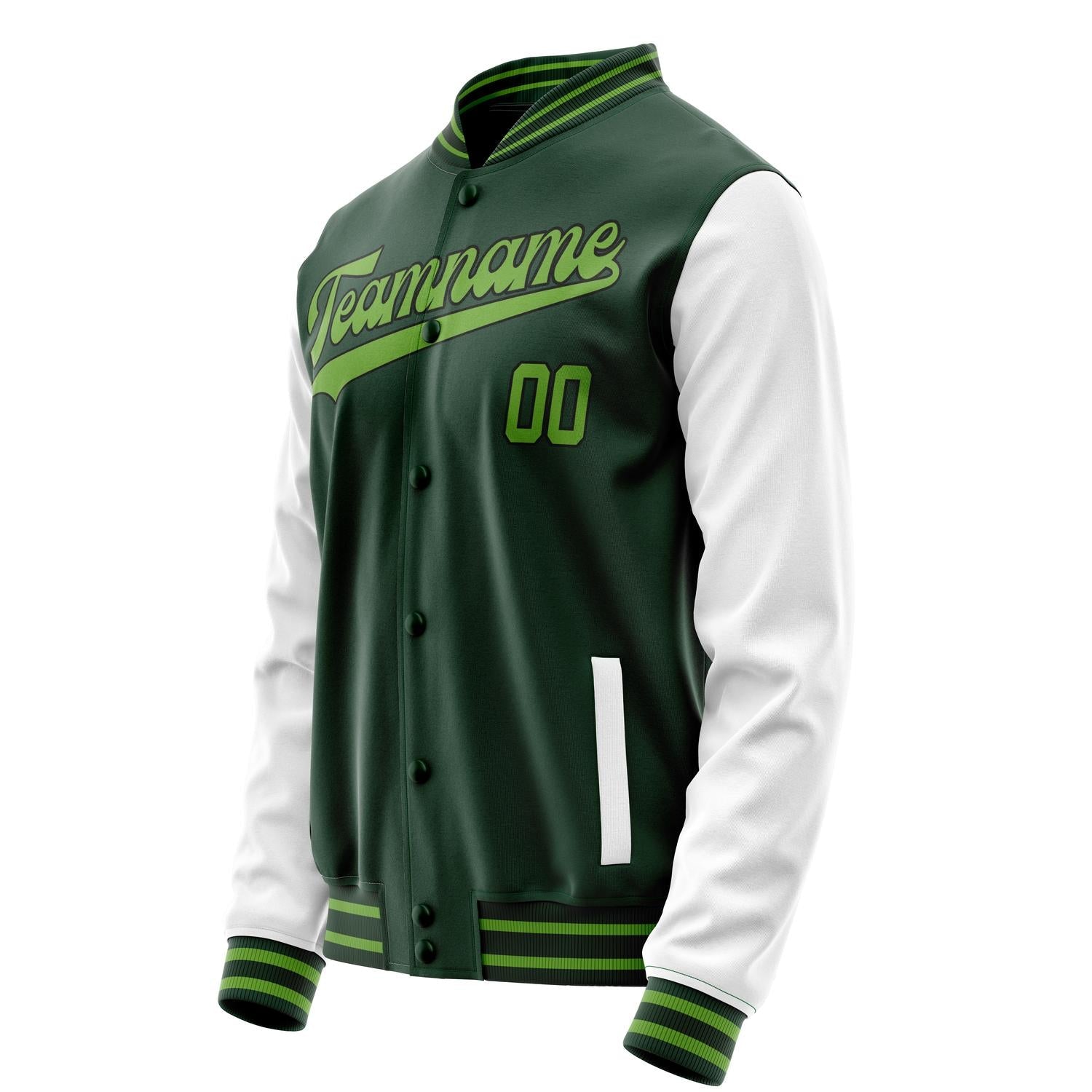 Custom Green White Solid Color Varsity Letterman Jacket JA02240617JG189
