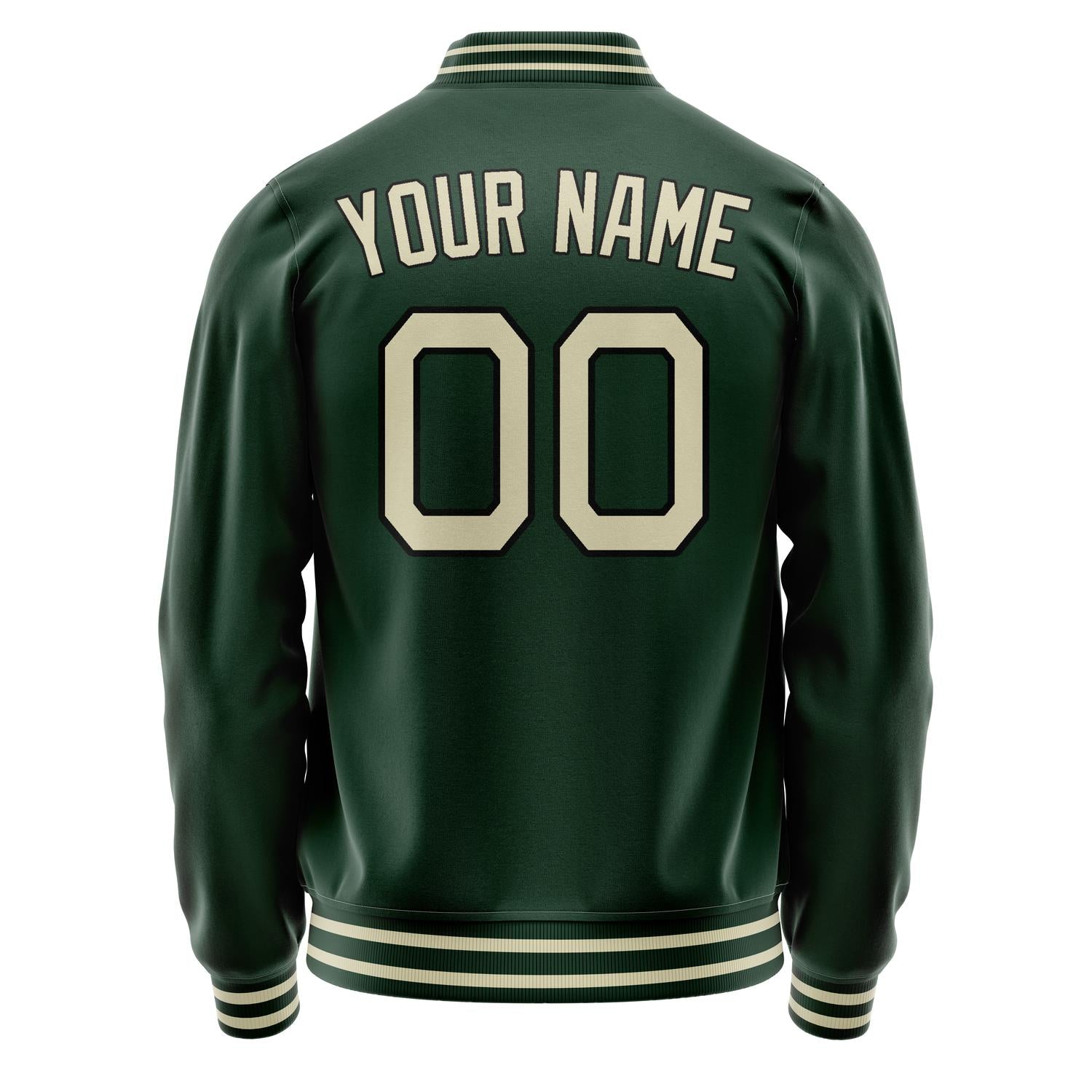 Custom Green Cream Solid Color Varsity Letterman Jacket JA02240617JG190