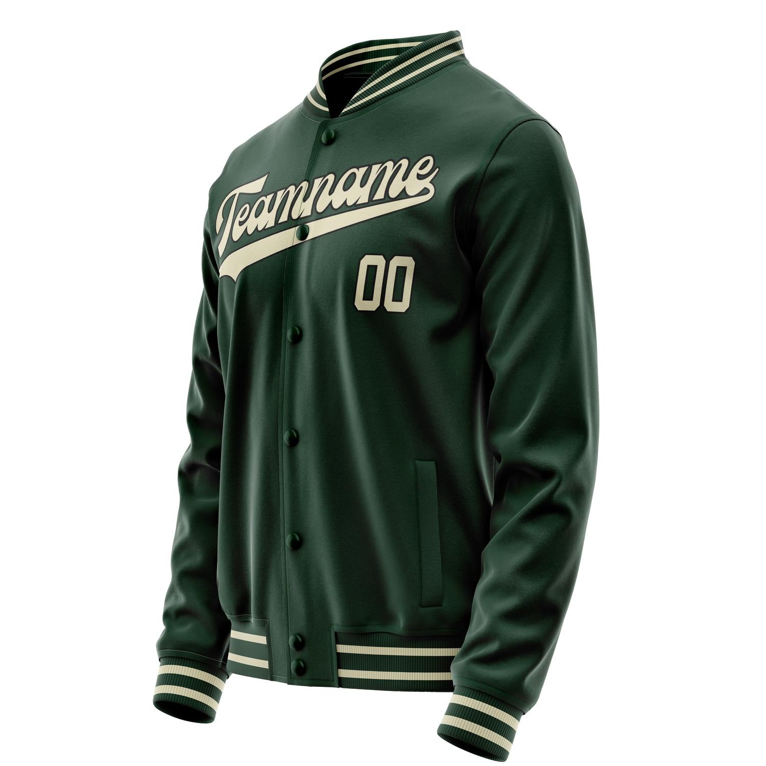 Custom Green Cream Solid Color Varsity Letterman Jacket JA02240617JG190