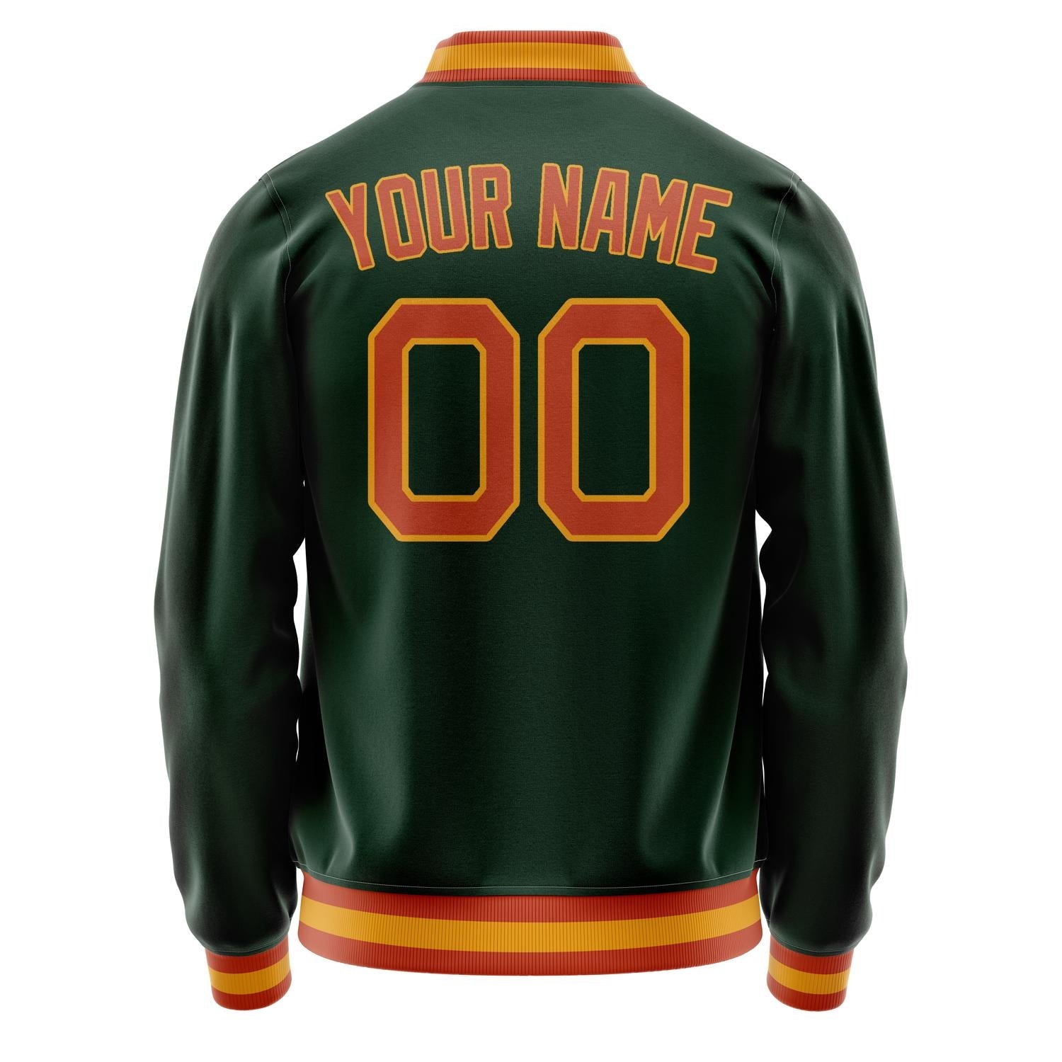 Custom Green Orange Solid Color Varsity Letterman Jacket JA02240617JG192