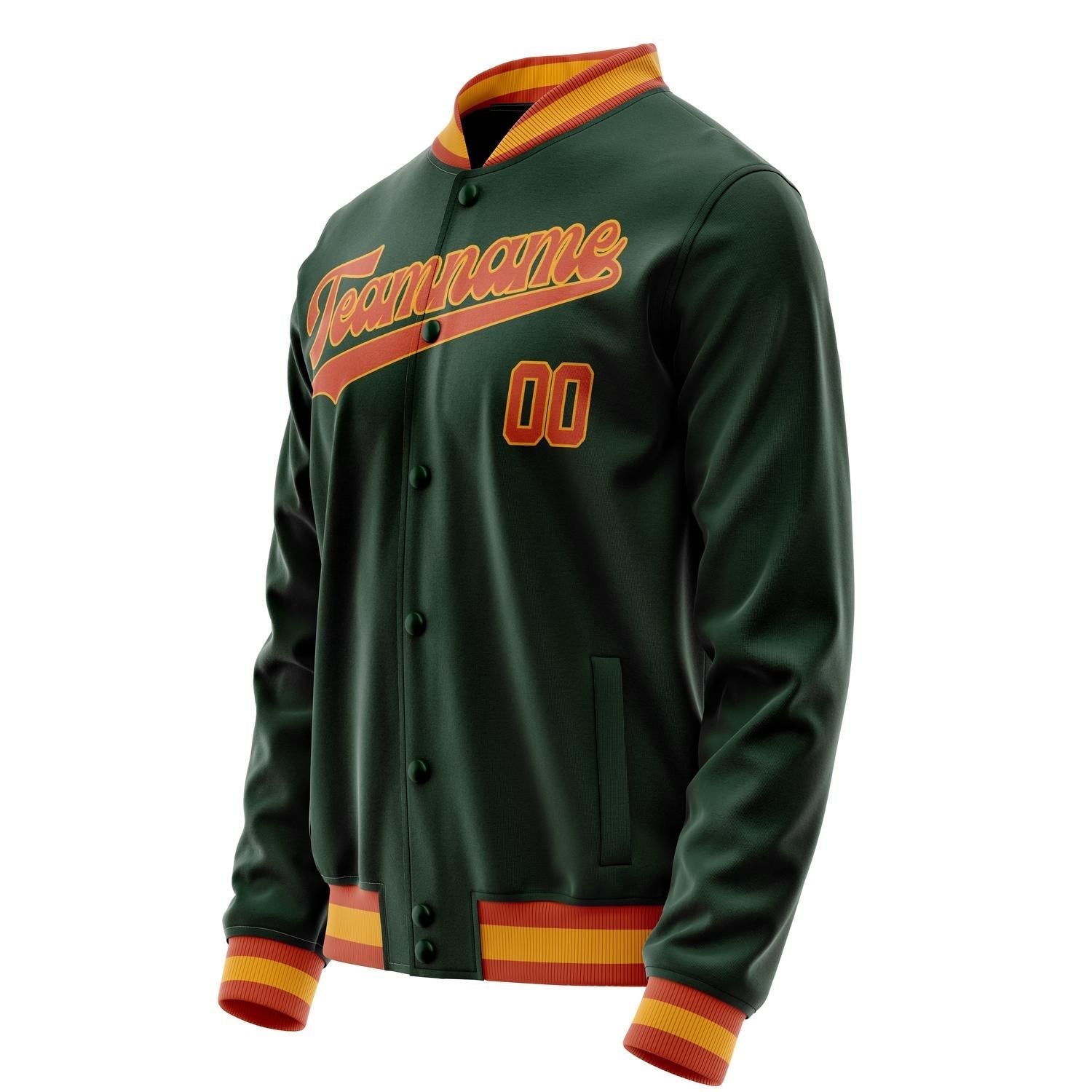 Custom Green Orange Solid Color Varsity Letterman Jacket JA02240617JG192