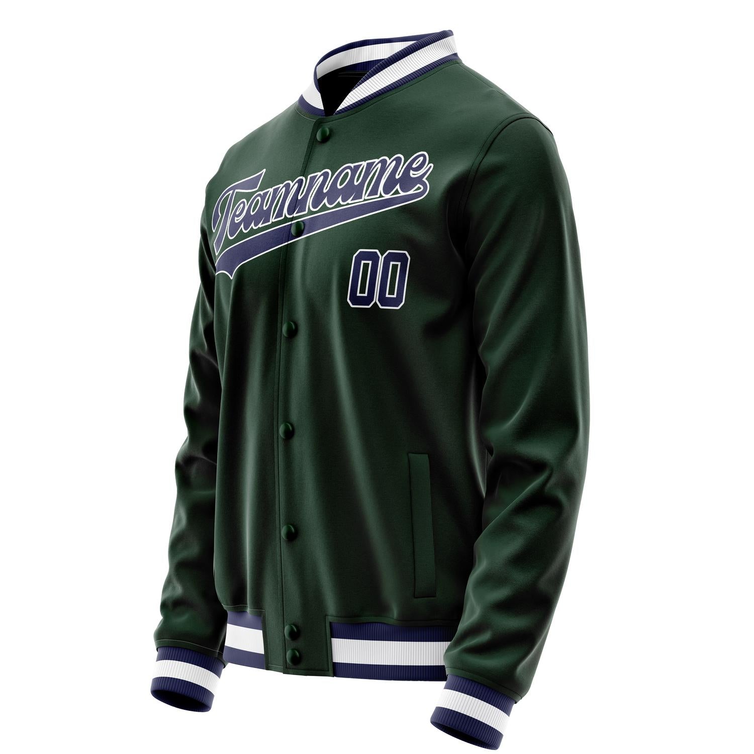 Custom Green Navy Solid Color Varsity Letterman Jacket JA02240617JG193
