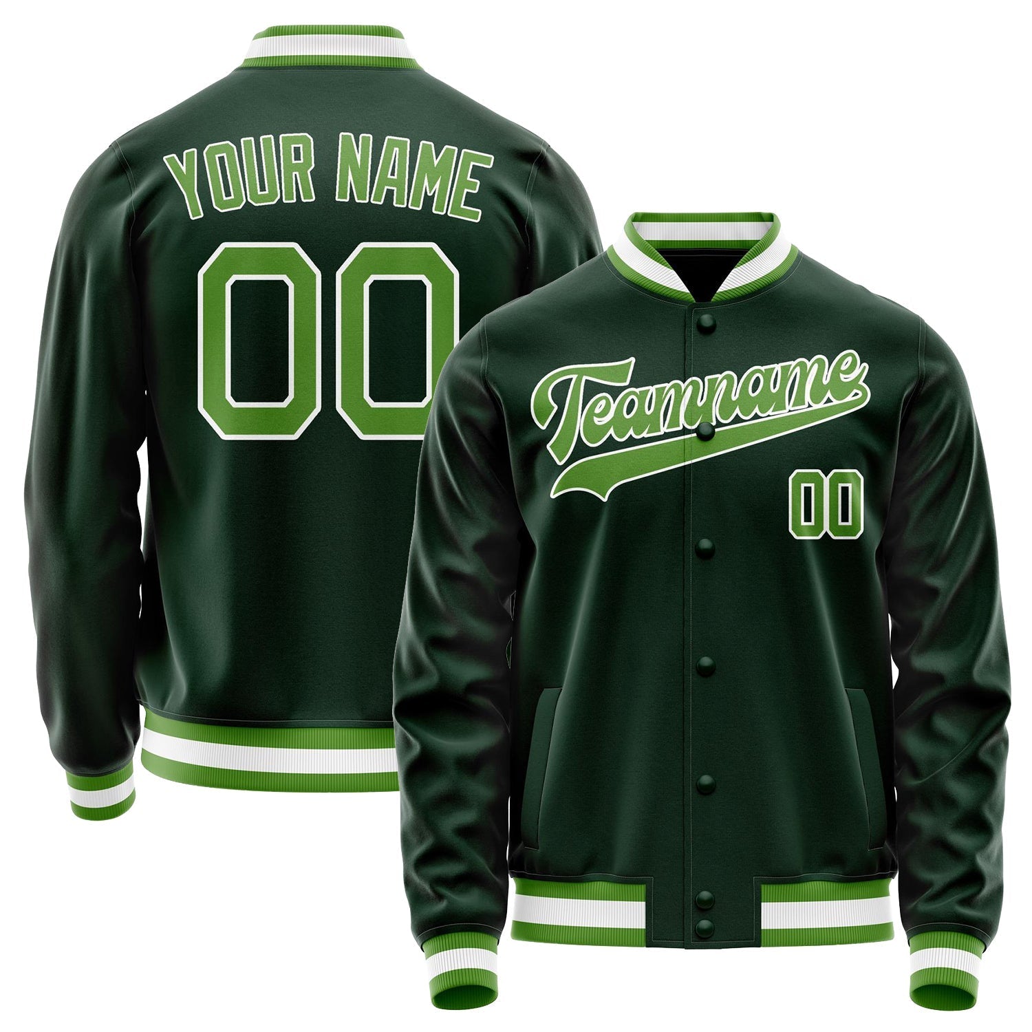 Custom Green Neon-Green Solid Color Varsity Letterman Jacket JA02240617JG196