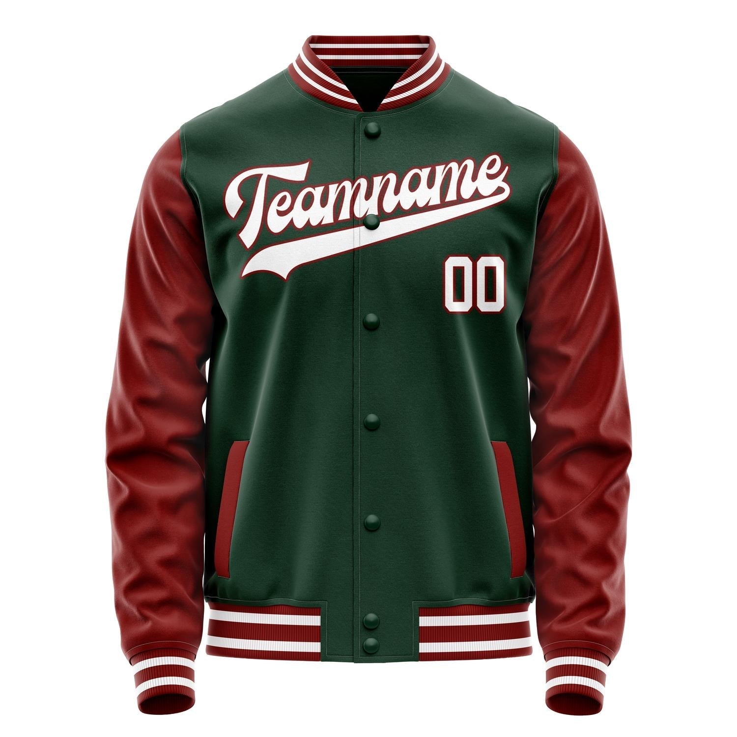 Custom Green Crimson Solid Color Varsity Letterman Jacket JA02240617JG199