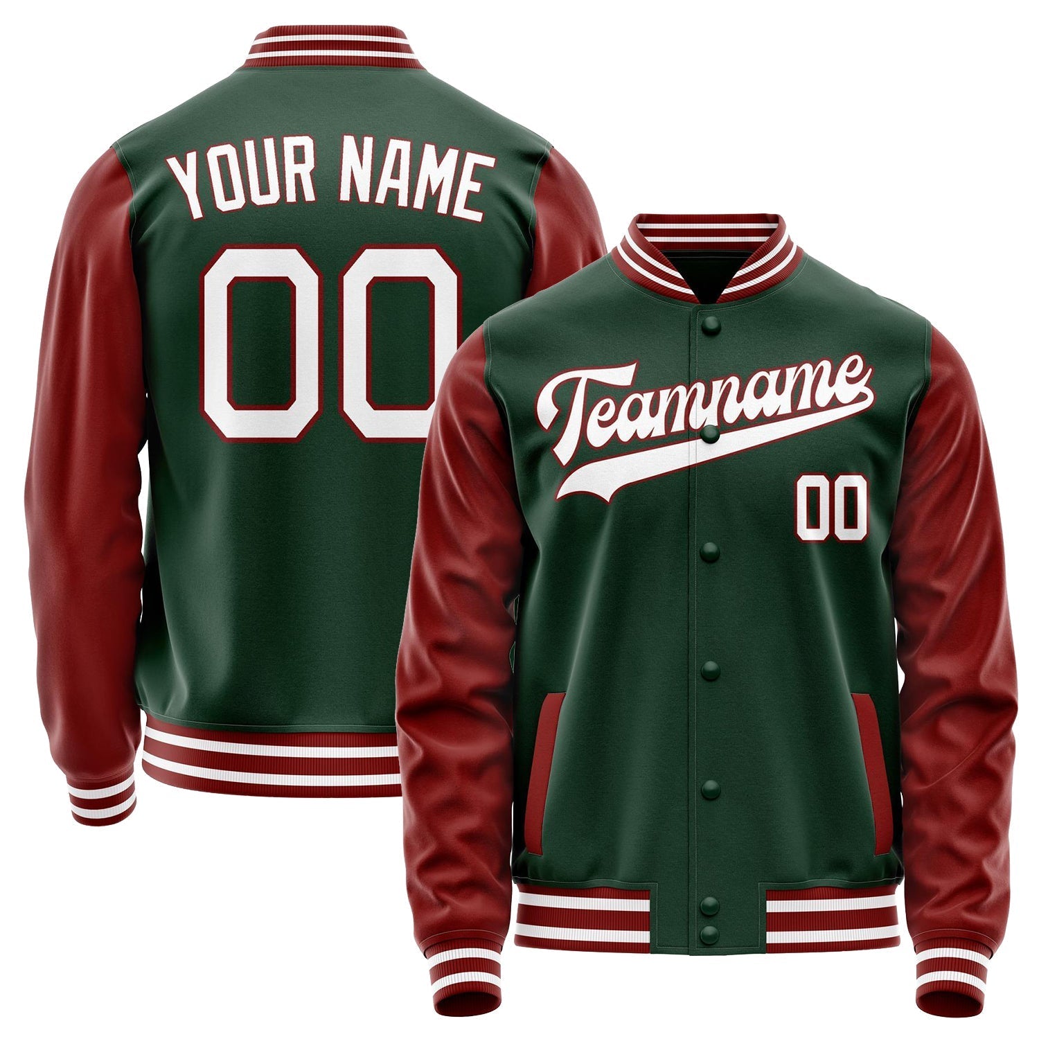 Custom Green Crimson Solid Color Varsity Letterman Jacket JA02240617JG199