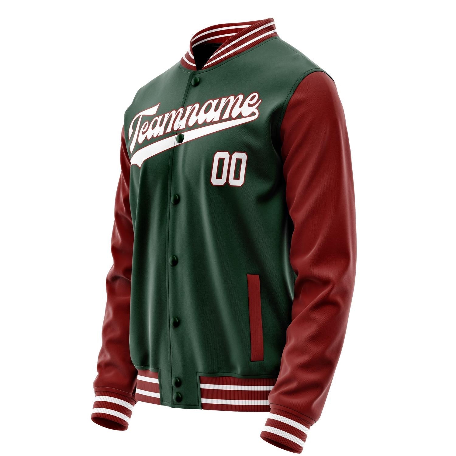 Custom Green Crimson Solid Color Varsity Letterman Jacket JA02240617JG199