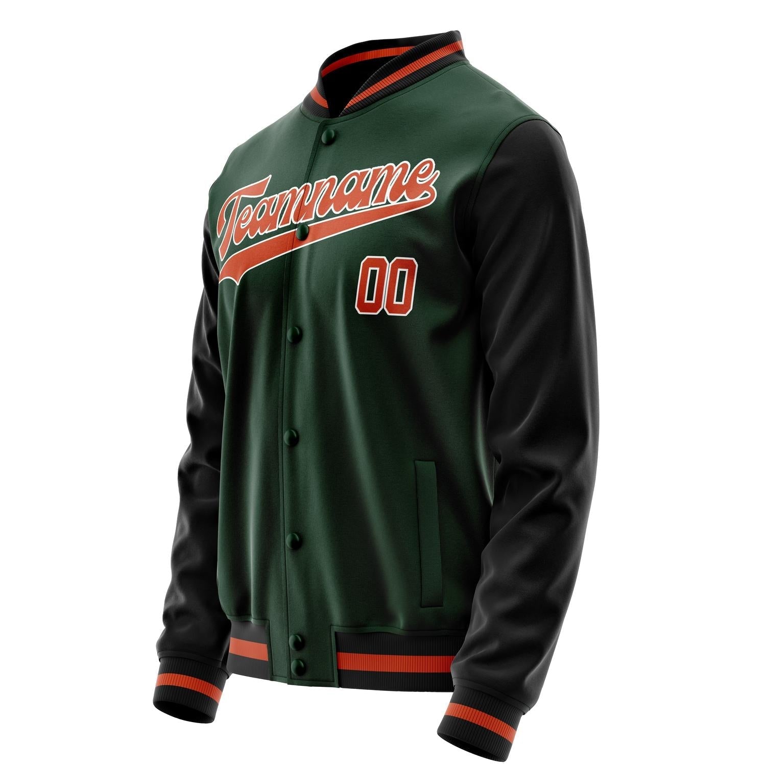 Custom Green Orange Solid Color Varsity Letterman Jacket JA02240617JG201