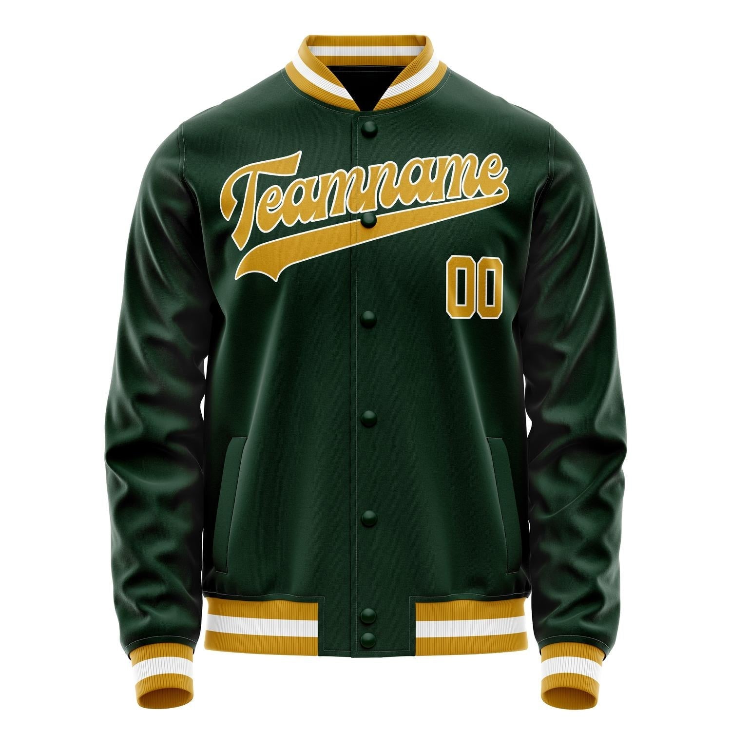 Custom Green Gold Solid Color Varsity Letterman Jacket JA02240617JG202