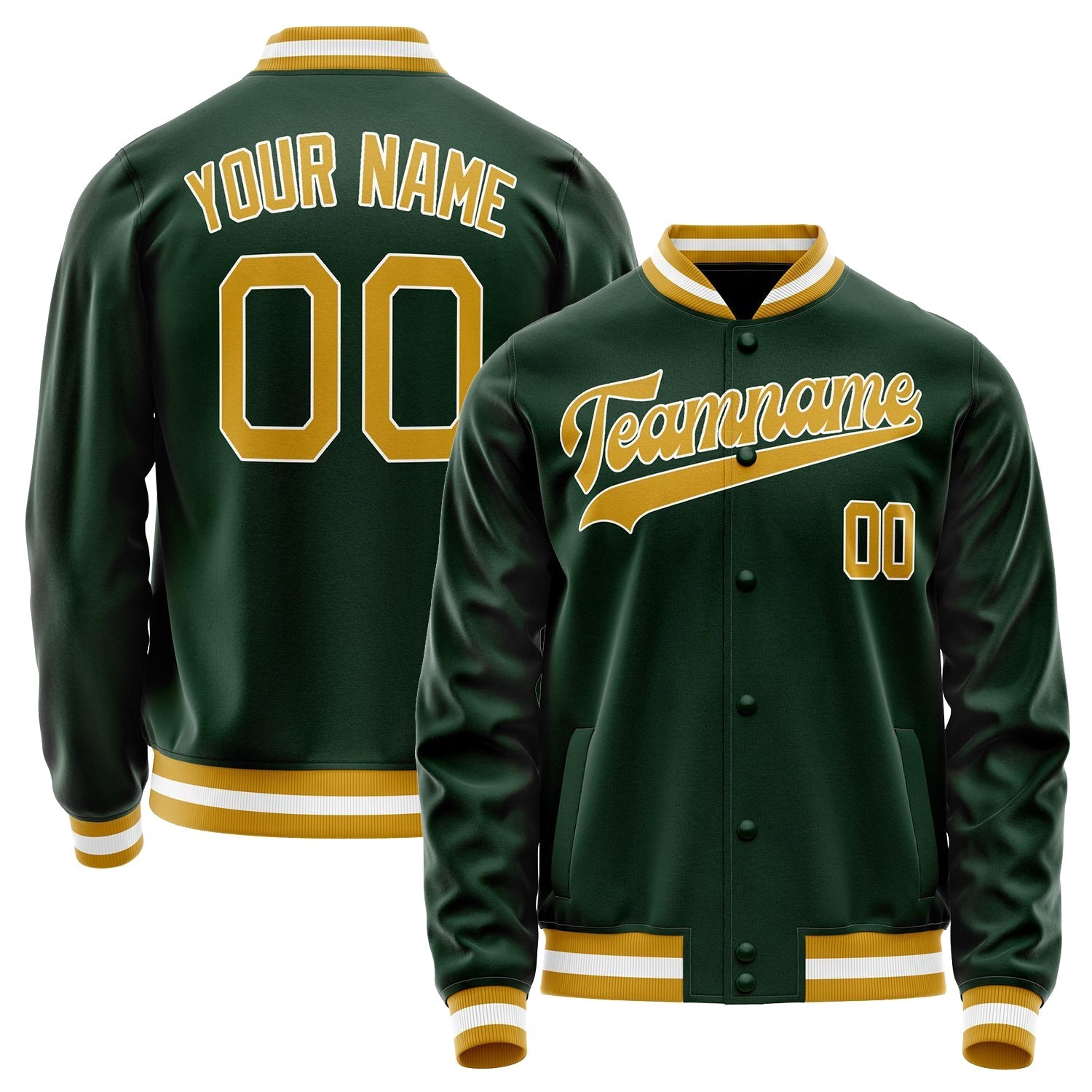 Custom Green Gold Solid Color Varsity Letterman Jacket JA02240617JG202