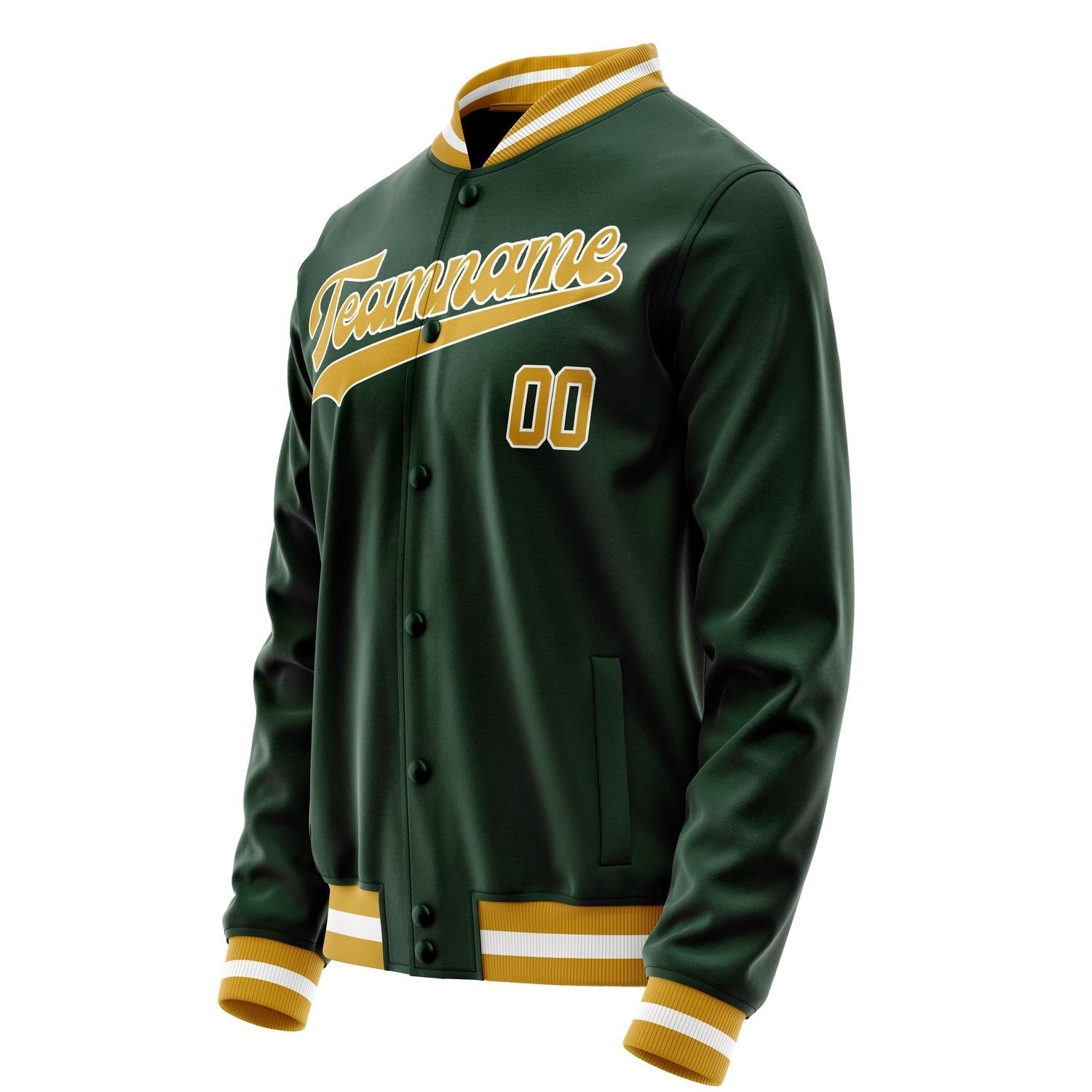 Custom Green Gold Solid Color Varsity Letterman Jacket JA02240617JG202