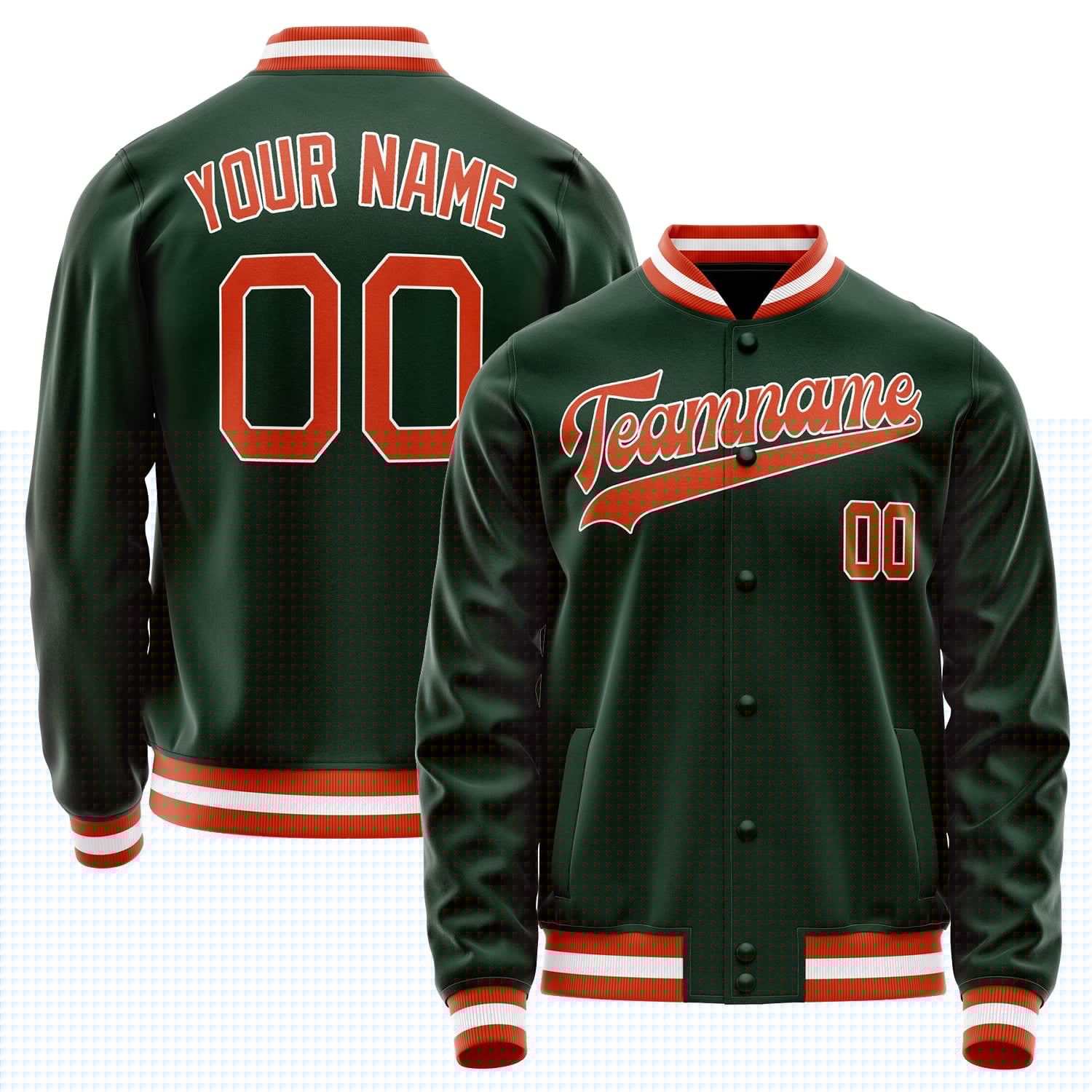 Custom Green Orange Solid Color Varsity Letterman Jacket JA02240617JG203