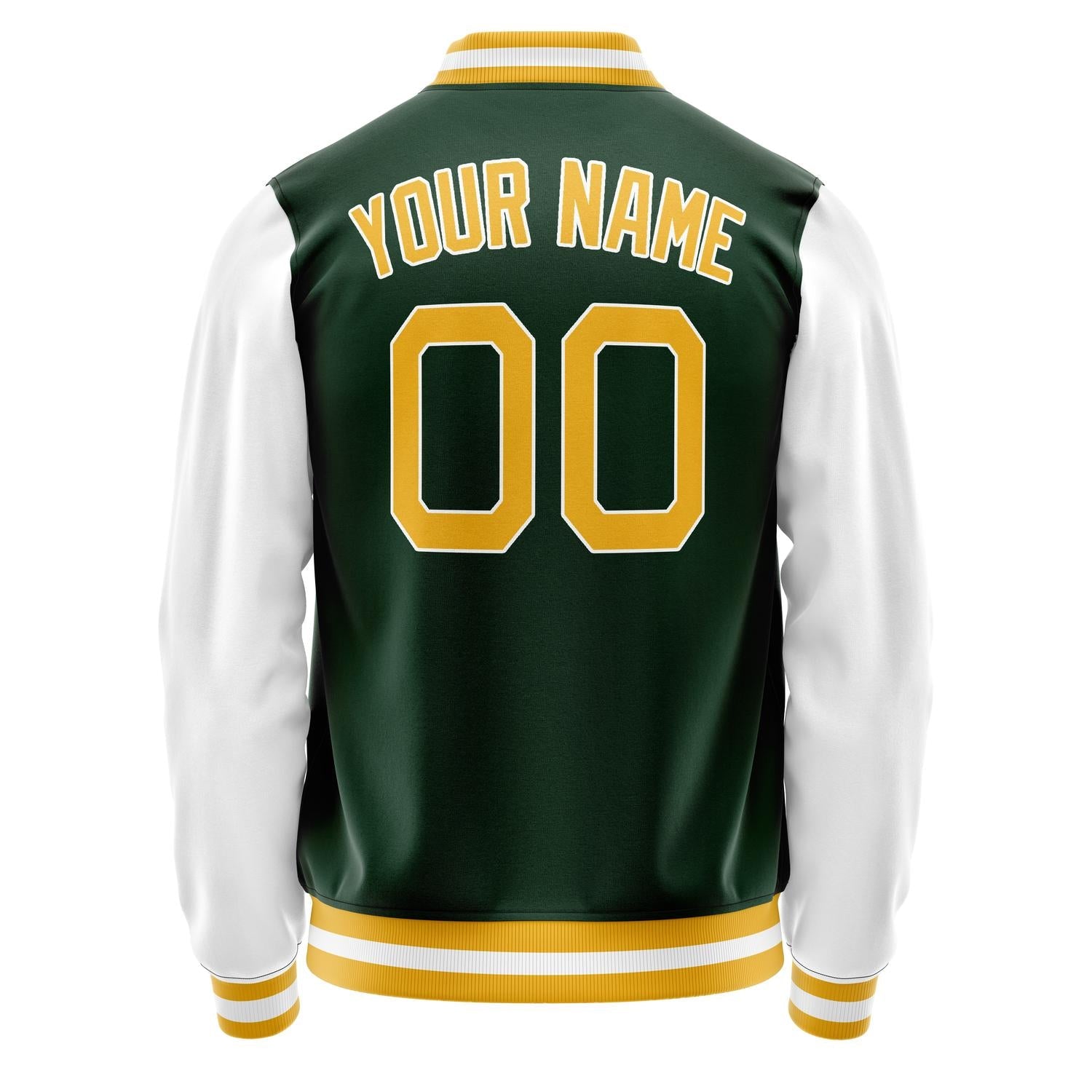 Custom Green White Solid Color Varsity Letterman Jacket JA02240617JG204