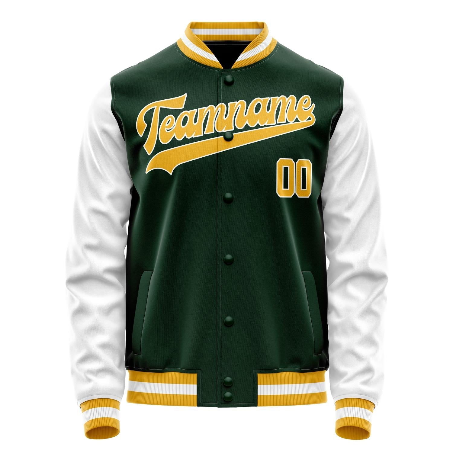 Custom Green White Solid Color Varsity Letterman Jacket JA02240617JG204