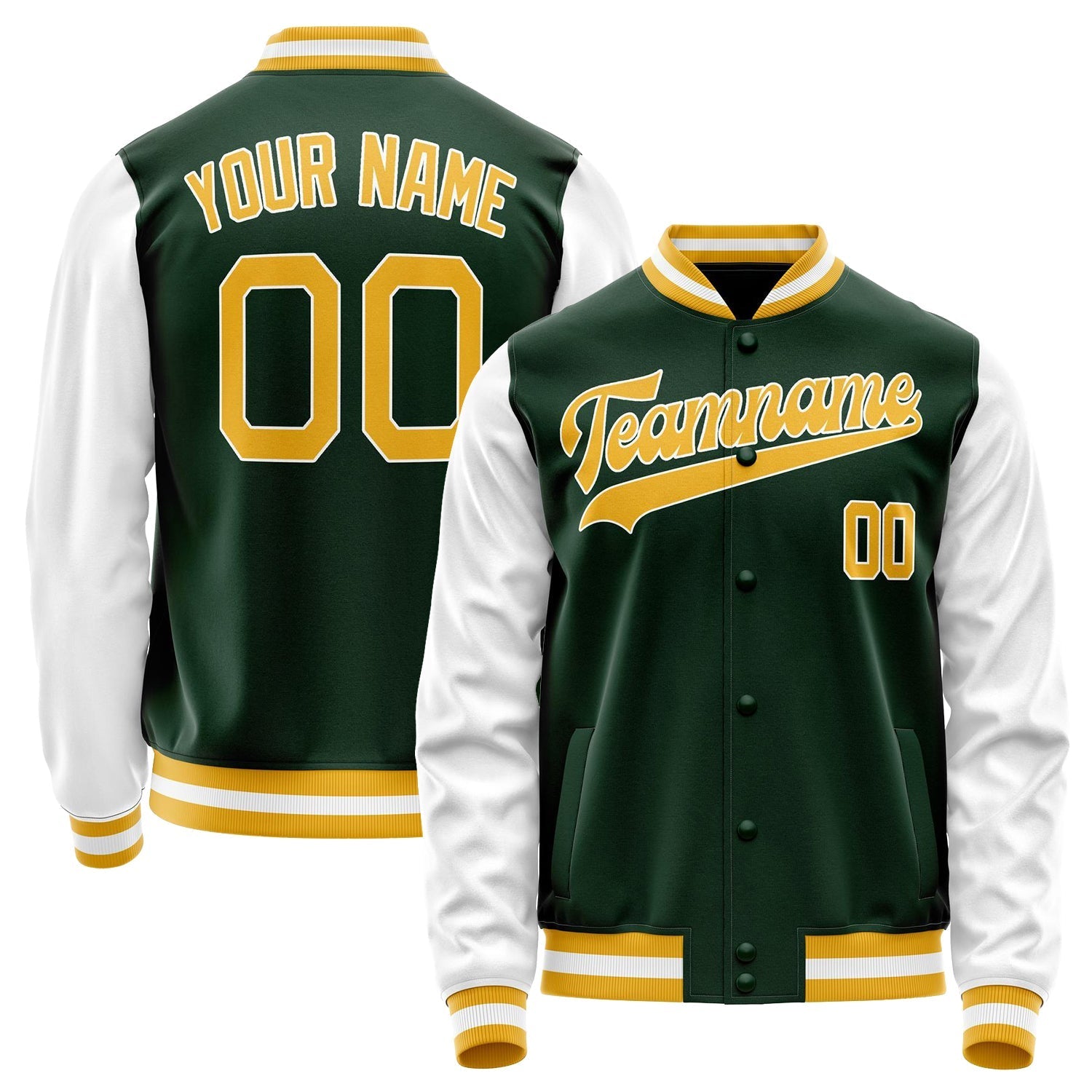 Custom Green White Solid Color Varsity Letterman Jacket JA02240617JG204