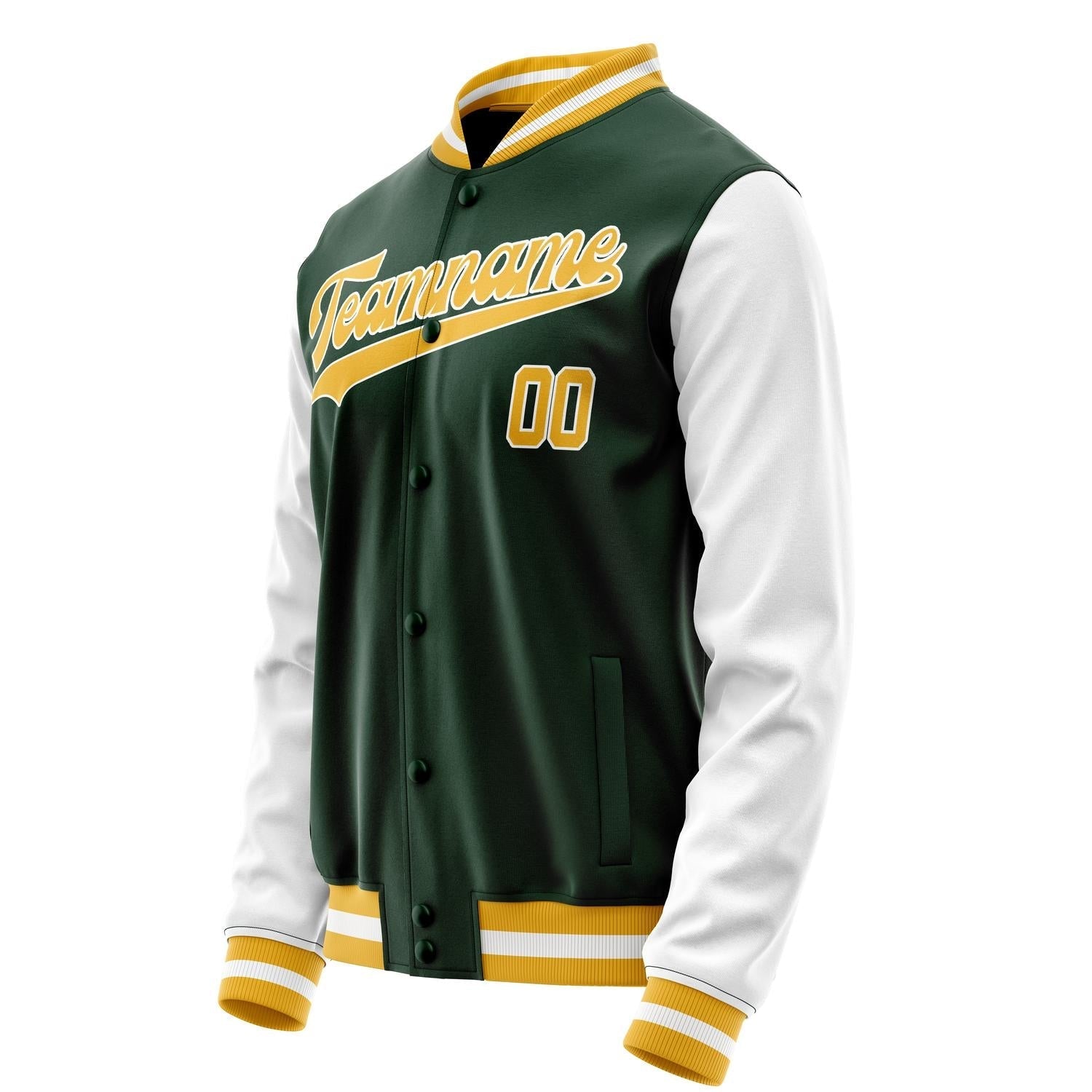 Custom Green White Solid Color Varsity Letterman Jacket JA02240617JG204