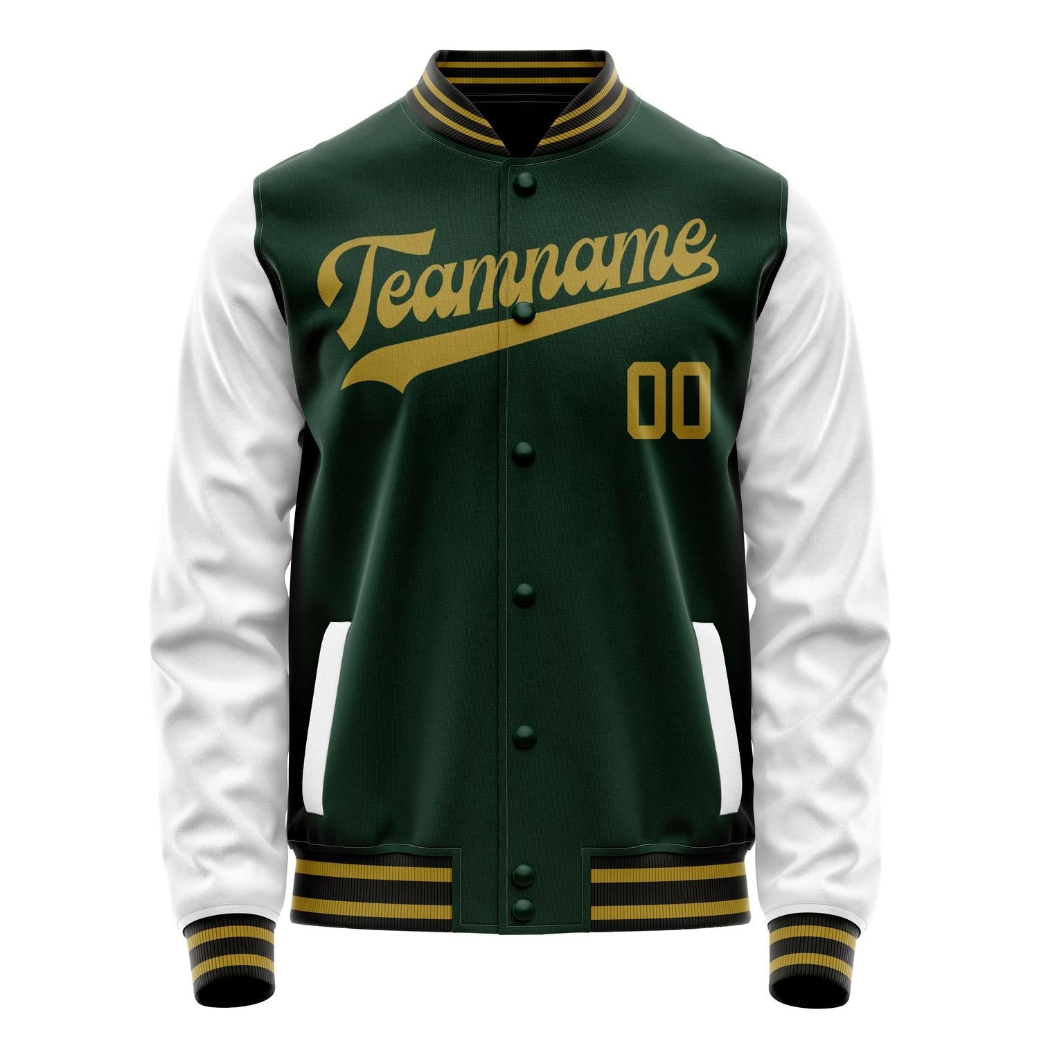 Custom Green White Solid Color Varsity Letterman Jacket JA02240617JG205