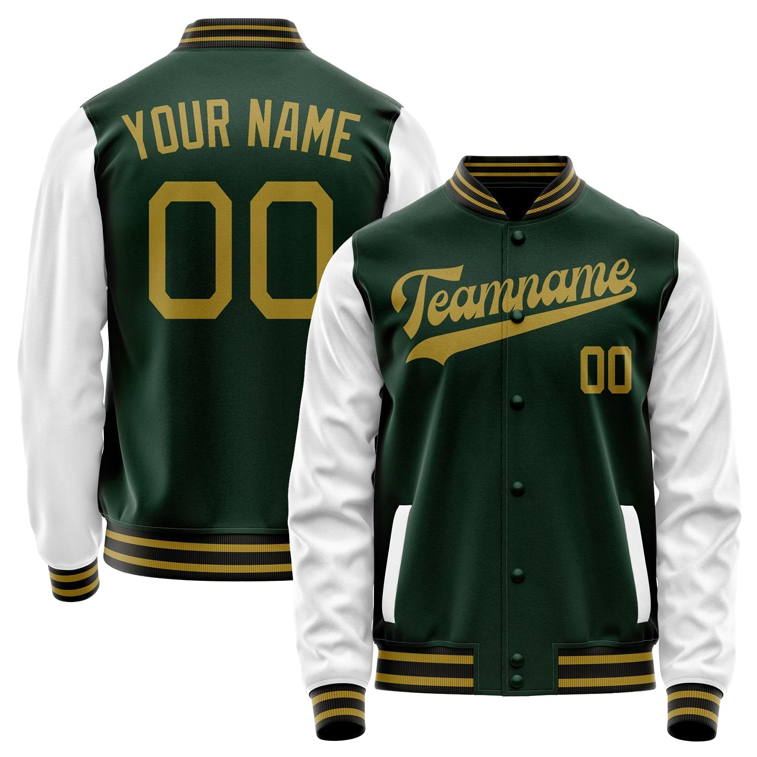 Custom Green White Solid Color Varsity Letterman Jacket JA02240617JG205