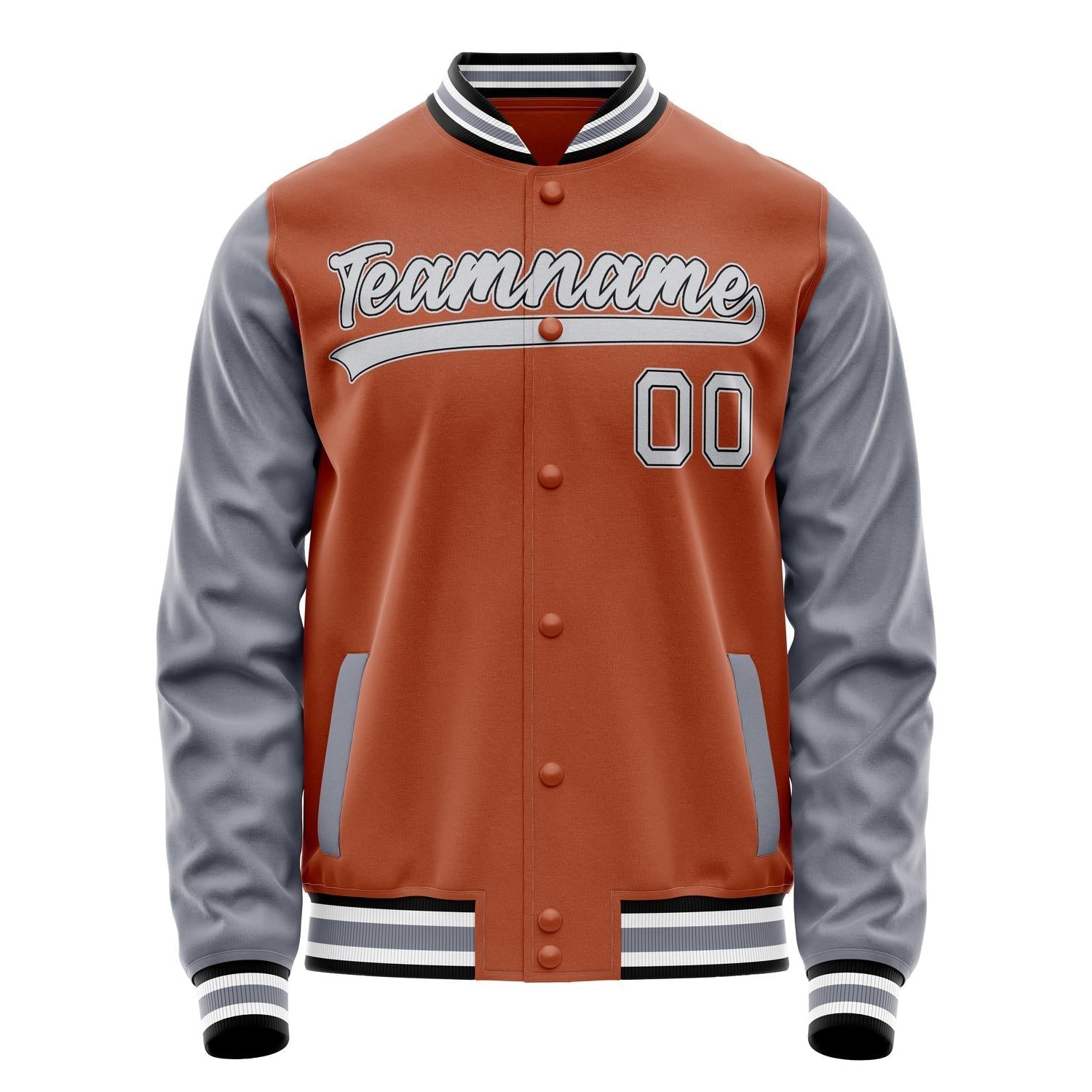 Custom Texas-Orange Gray Solid Color Varsity Letterman Jacket JA02240617JG417
