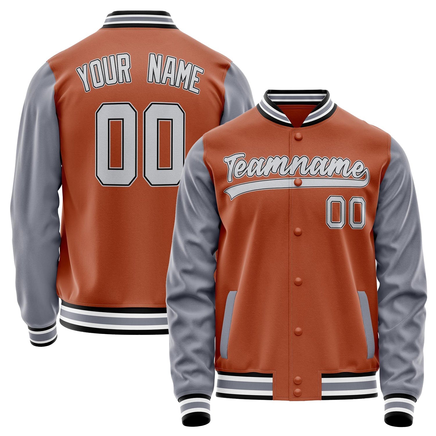 Custom Texas-Orange Gray Solid Color Varsity Letterman Jacket JA02240617JG417