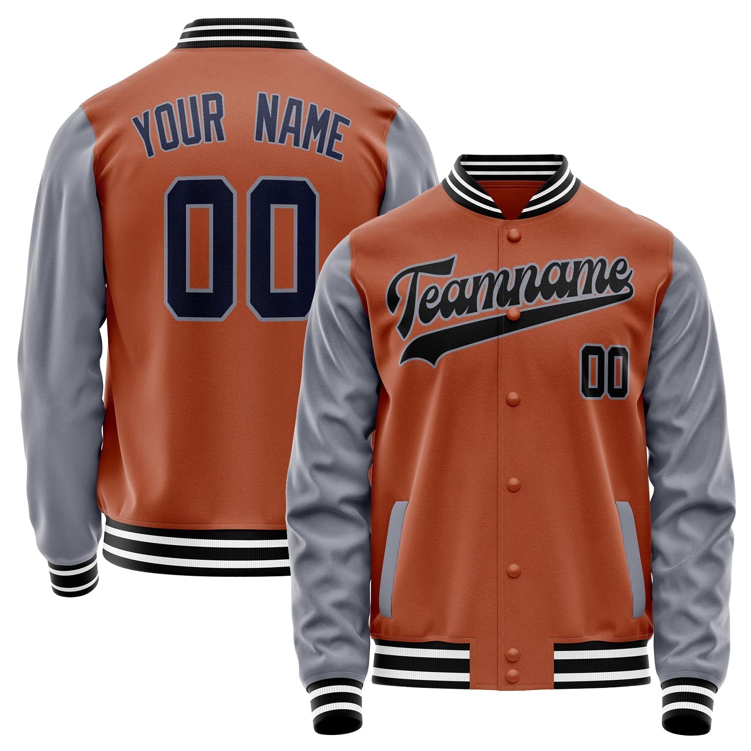Custom Texas-Orange Gray Solid Color Varsity Letterman Jacket JA02240617JG418