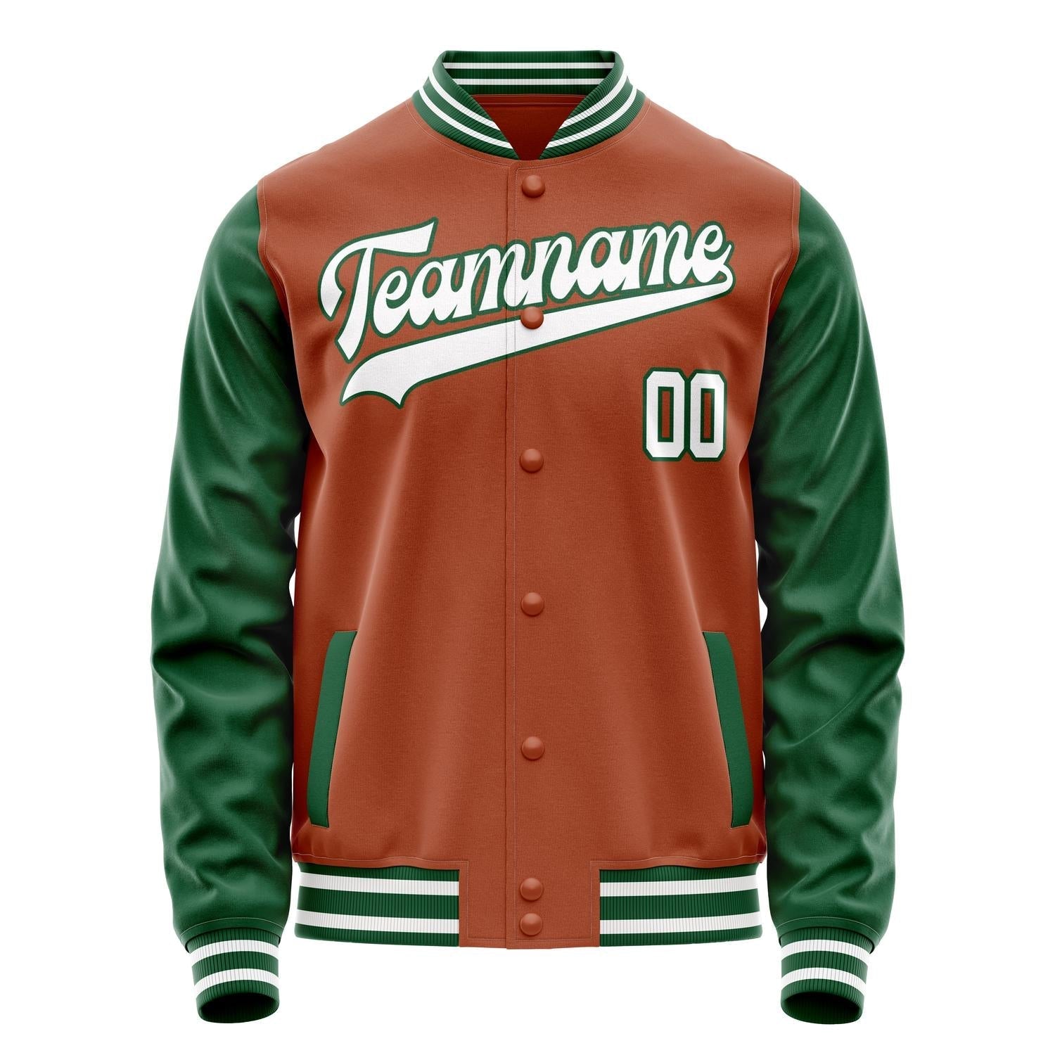 Custom Texas-Orange Kelly-Green Solid Color Varsity Letterman Jacket JA02240617JG419