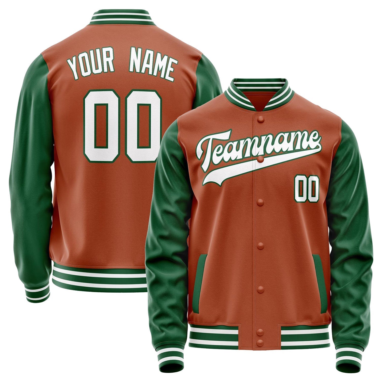 Custom Texas-Orange Kelly-Green Solid Color Varsity Letterman Jacket JA02240617JG419