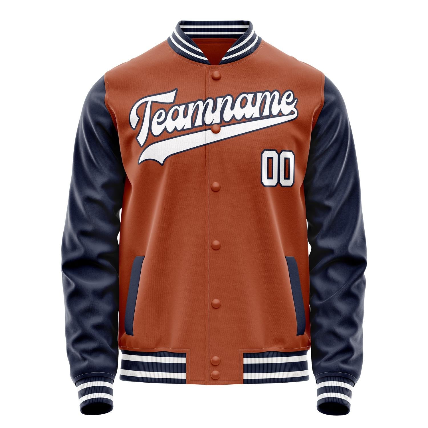 Custom Texas-Orange Navy Solid Color Varsity Letterman Jacket JA02240617JG420