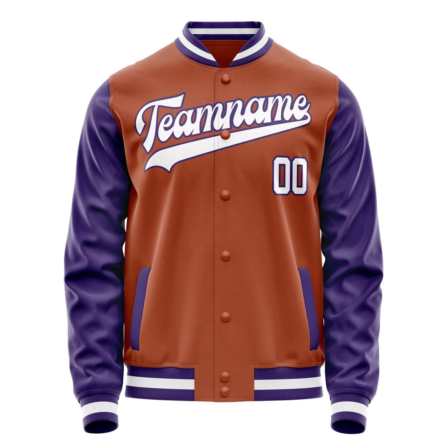 Custom Texas-Orange Purple Solid Color Varsity Letterman Jacket JA02240617JG422