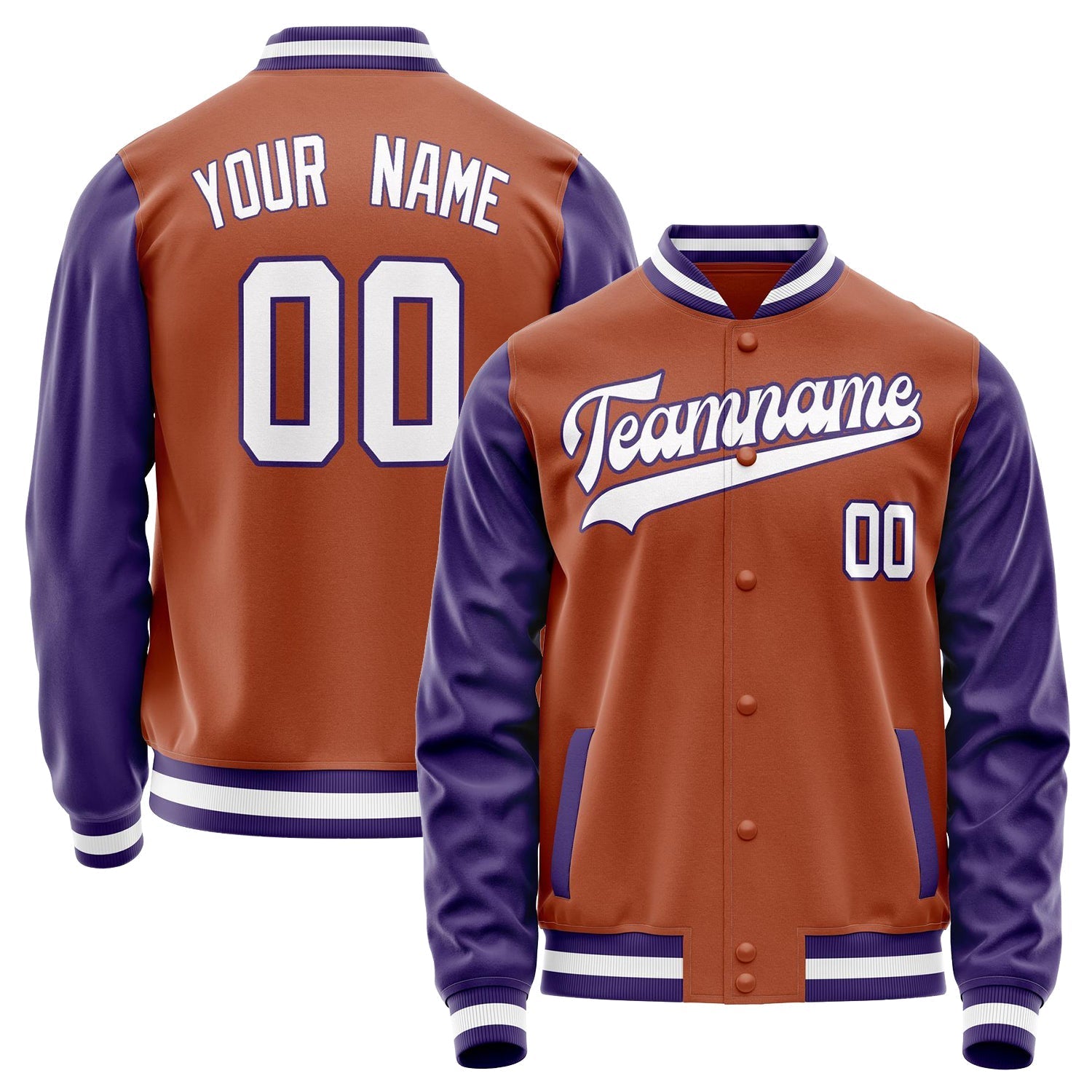 Custom Texas-Orange Purple Solid Color Varsity Letterman Jacket JA02240617JG422