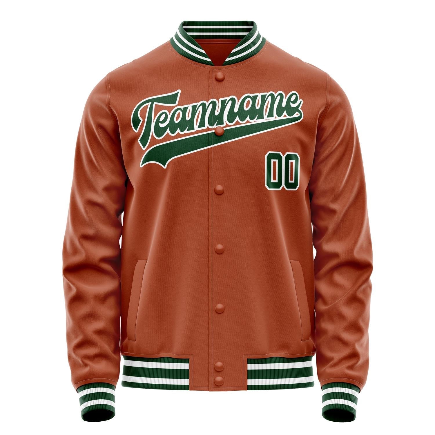 Custom Texas-Orange Kelly-Green Solid Color Varsity Letterman Jacket JA02240617JG423