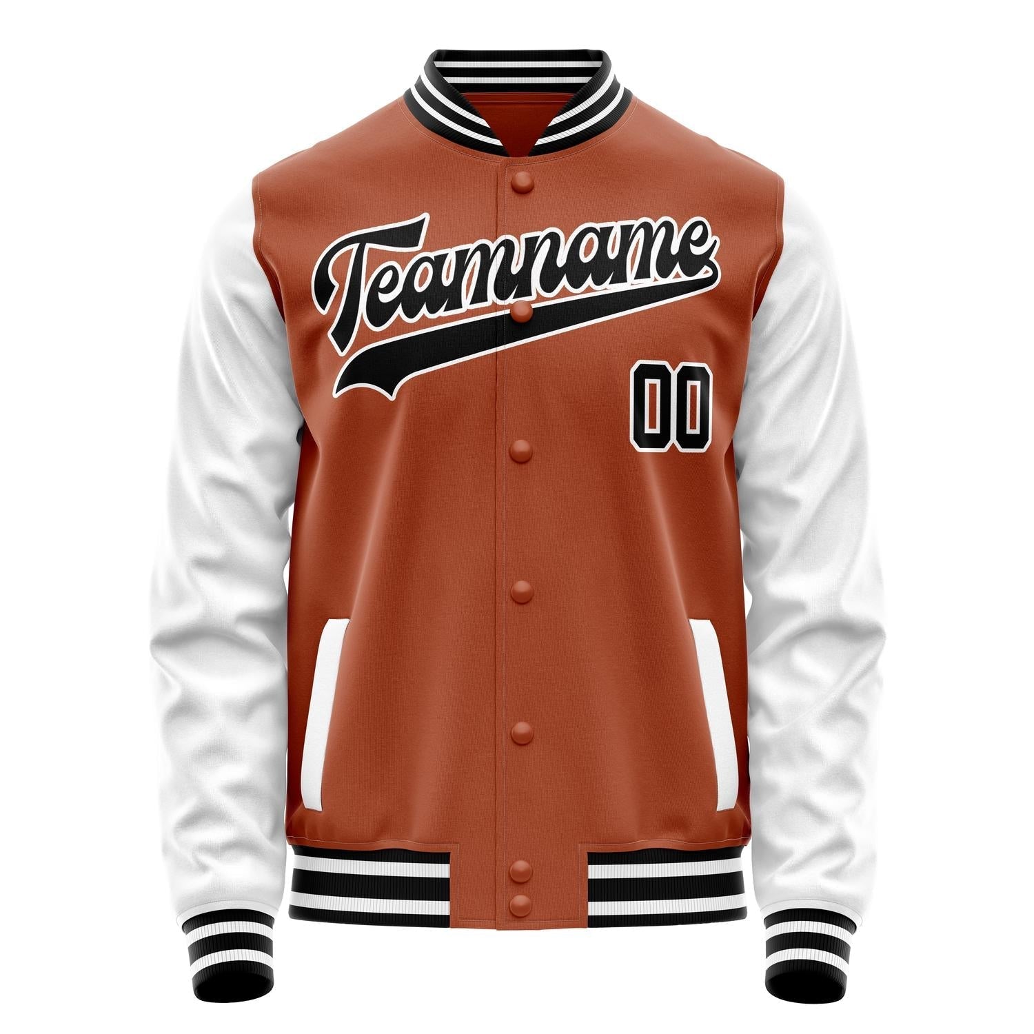 Custom Texas-Orange White Solid Color Varsity Letterman Jacket JA02240617JG425