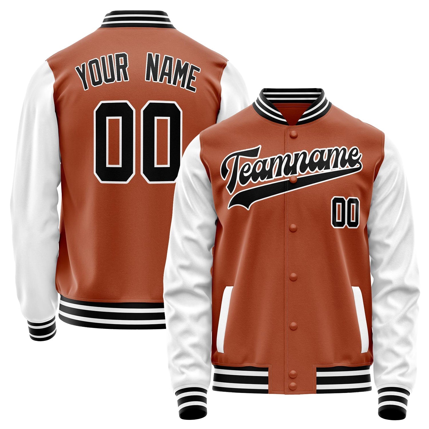 Custom Texas-Orange White Solid Color Varsity Letterman Jacket JA02240617JG425