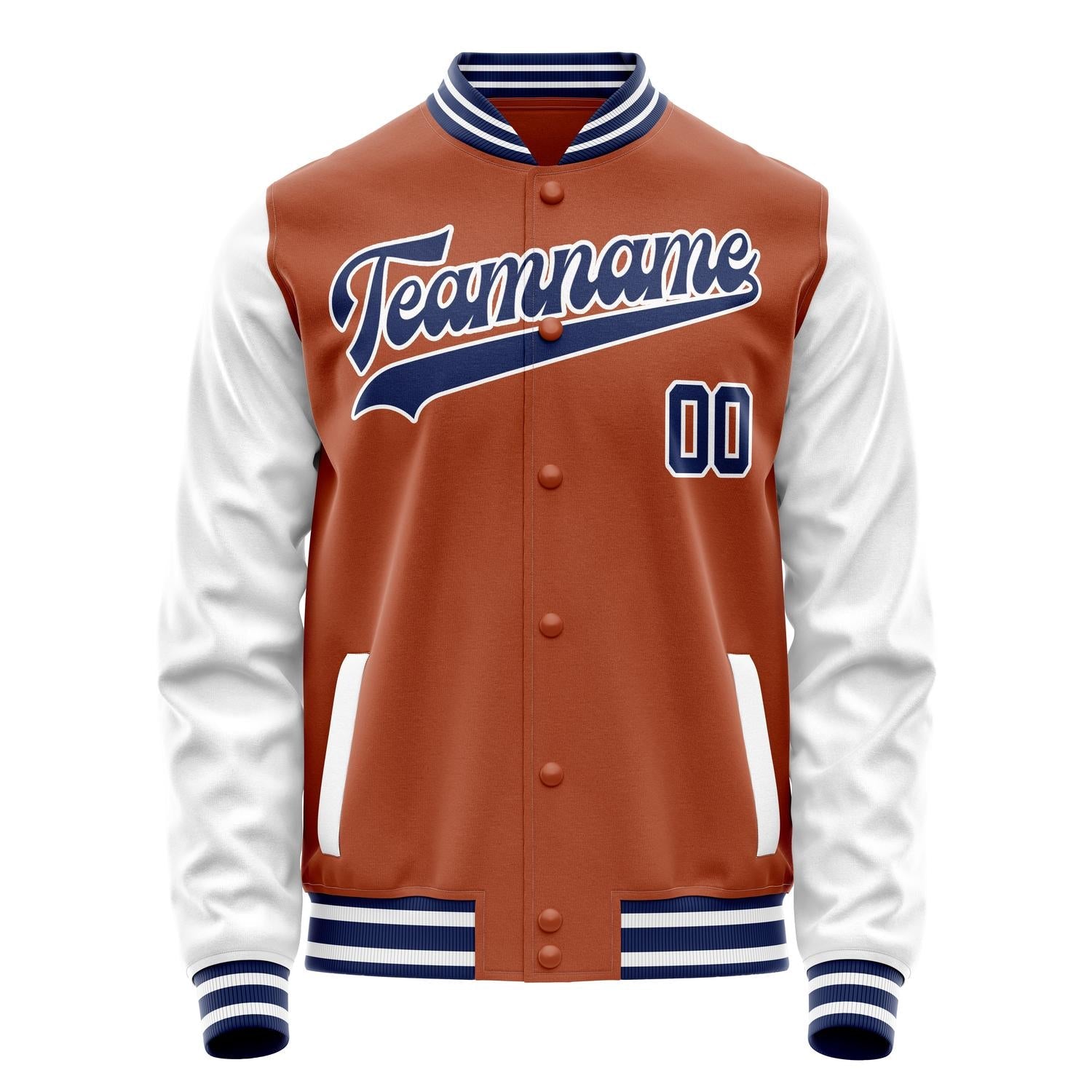 Custom Texas-Orange White Solid Color Varsity Letterman Jacket JA02240617JG426