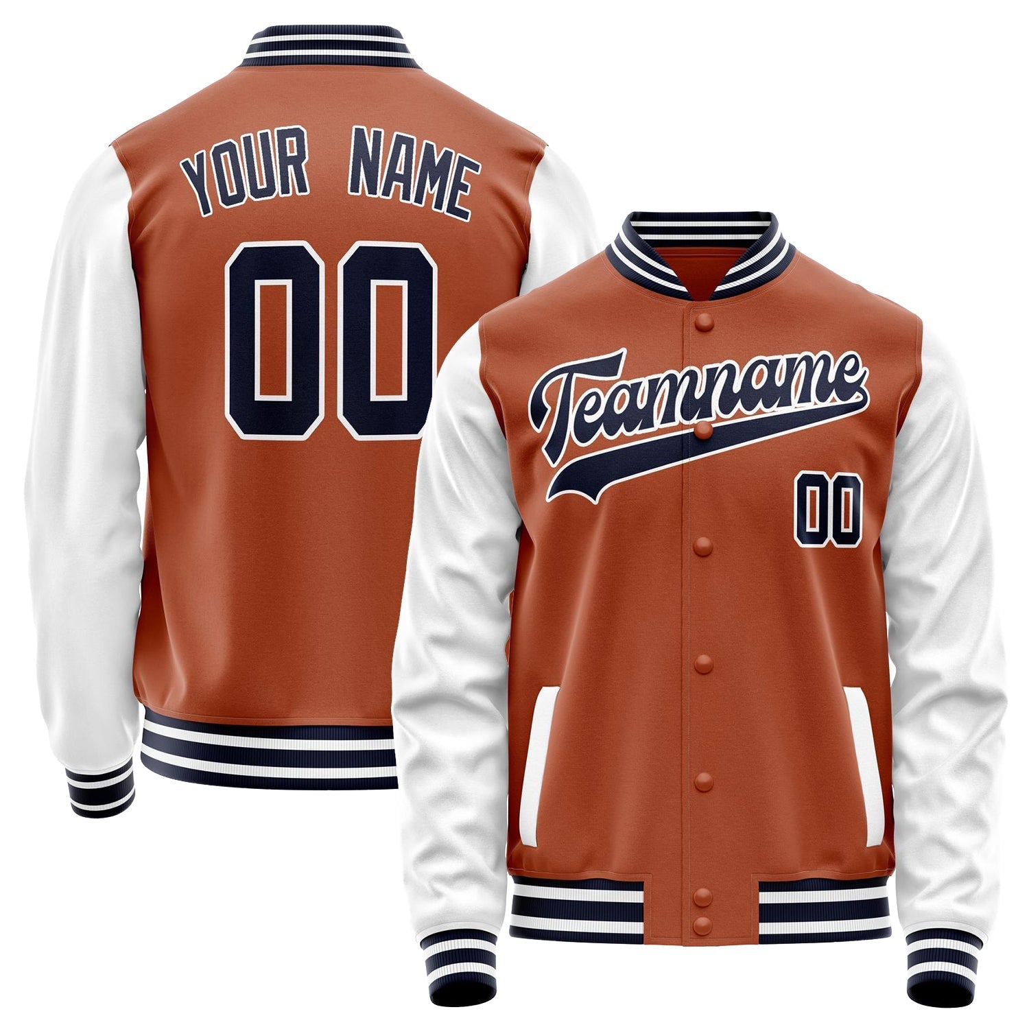 Custom Texas-Orange White Solid Color Varsity Letterman Jacket JA02240617JG427