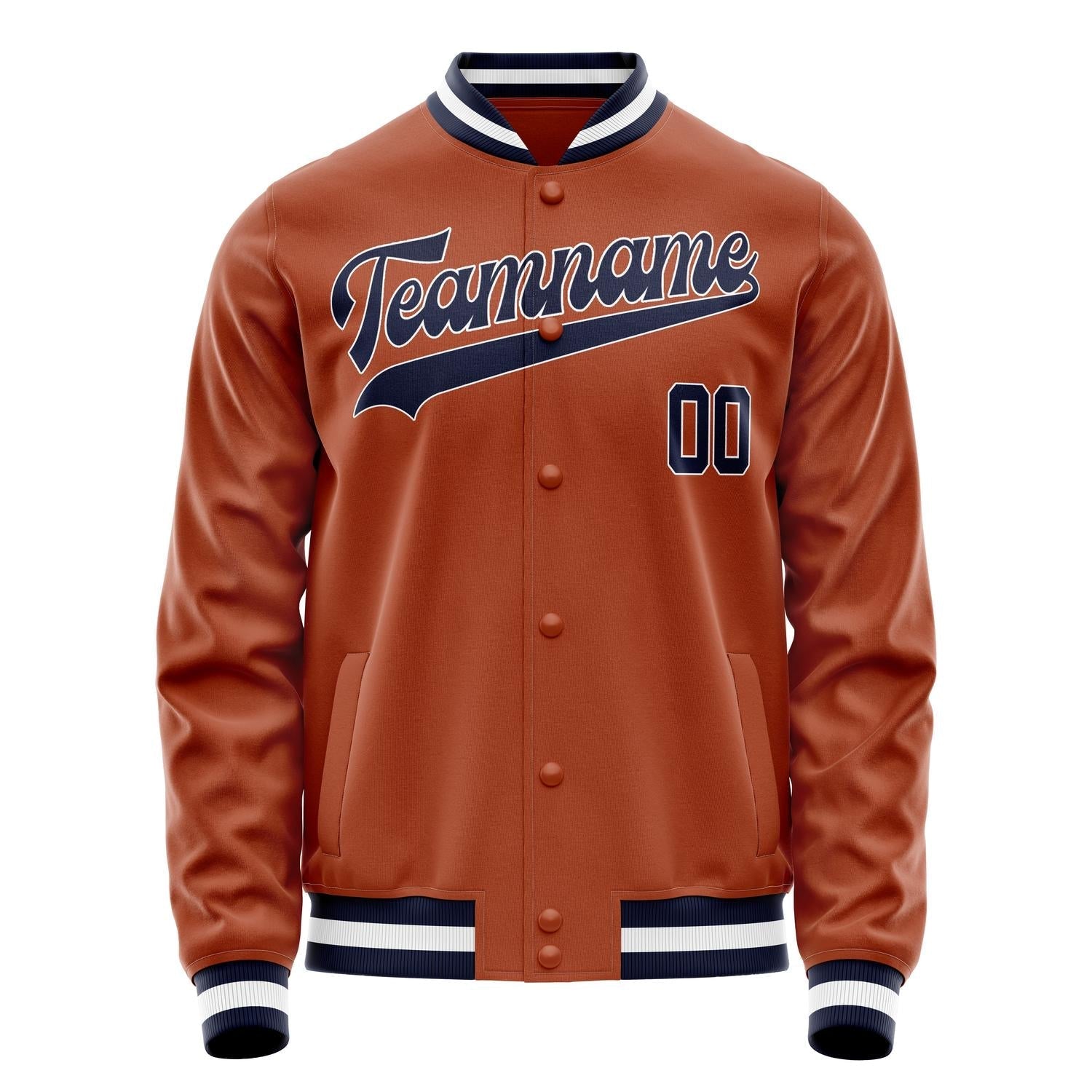 Custom Texas-Orange Navy Solid Color Varsity Letterman Jacket JA02240617JG428