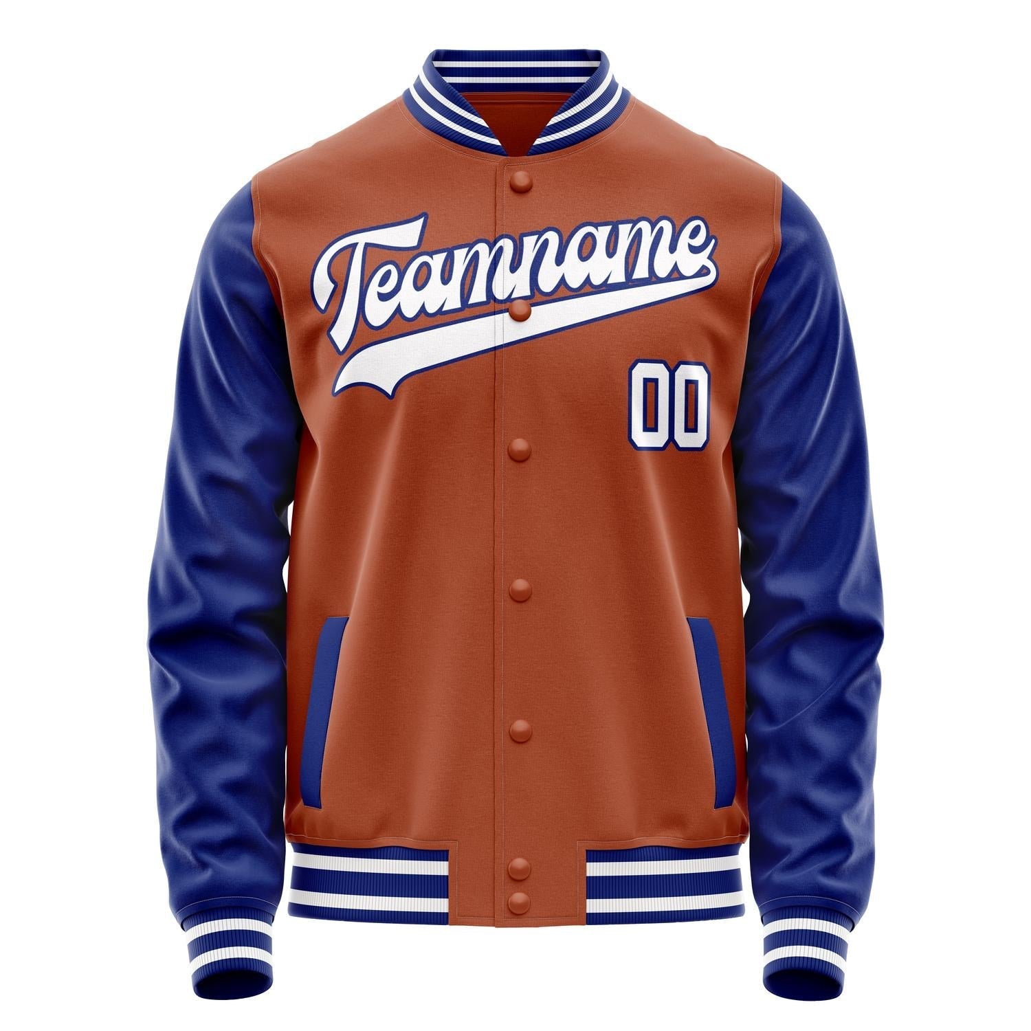 Custom Texas-Orange Royal Solid Color Varsity Letterman Jacket JA02240617JG429