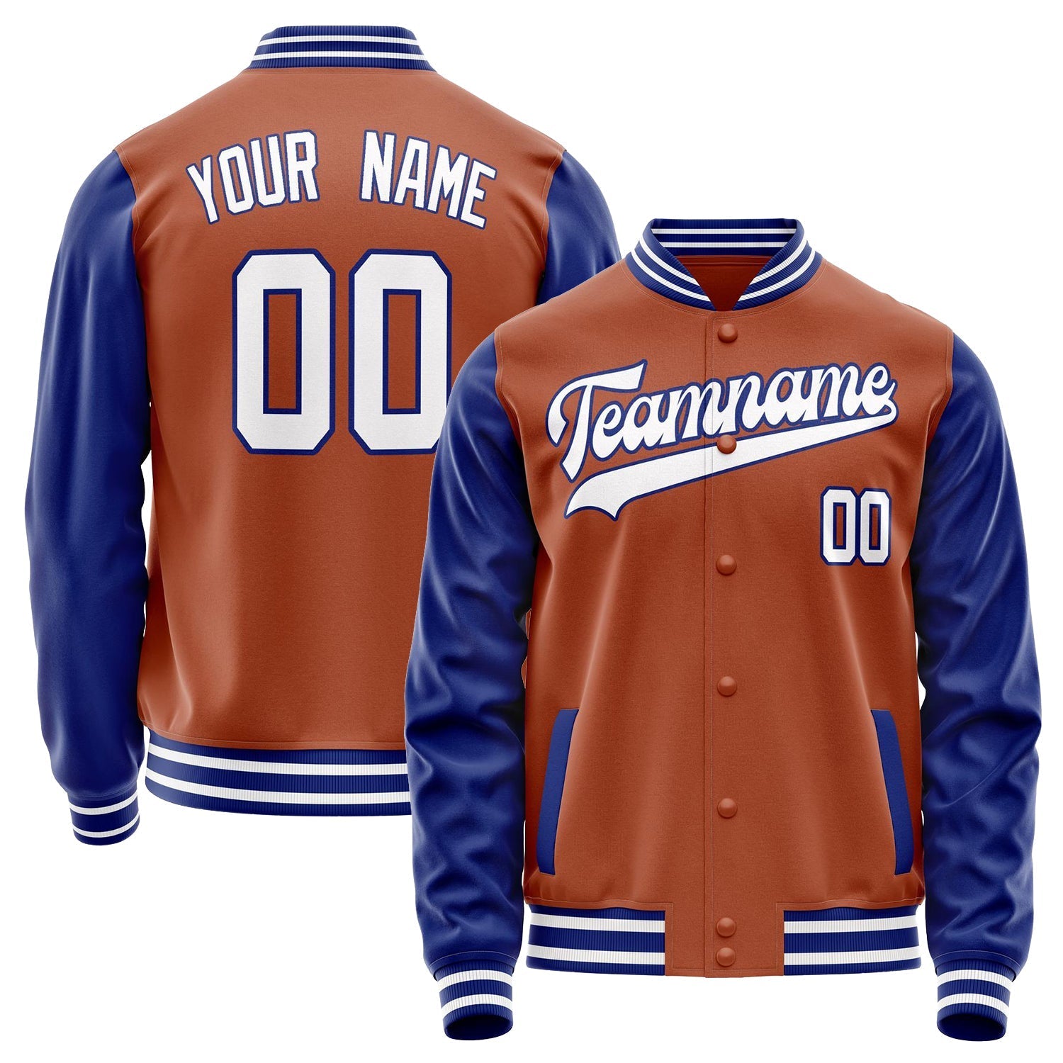 Custom Texas-Orange Royal Solid Color Varsity Letterman Jacket JA02240617JG429