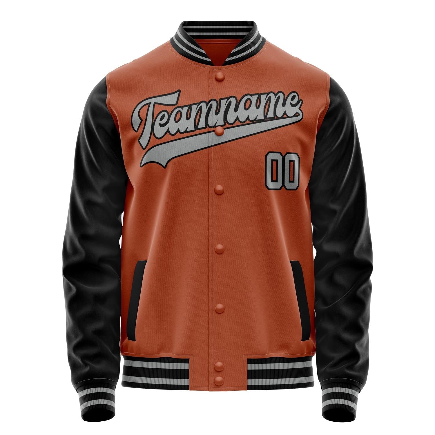 Custom Texas-Orange Black Solid Color Varsity Letterman Jacket JA02240617JG431