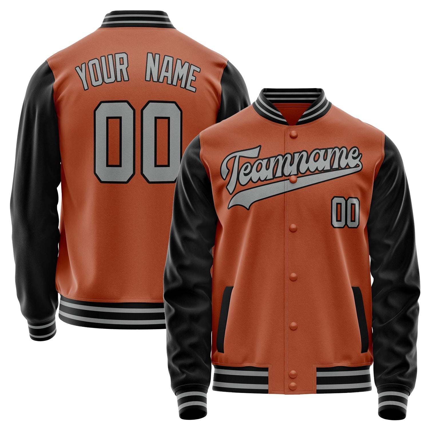 Custom Texas-Orange Black Solid Color Varsity Letterman Jacket JA02240617JG431