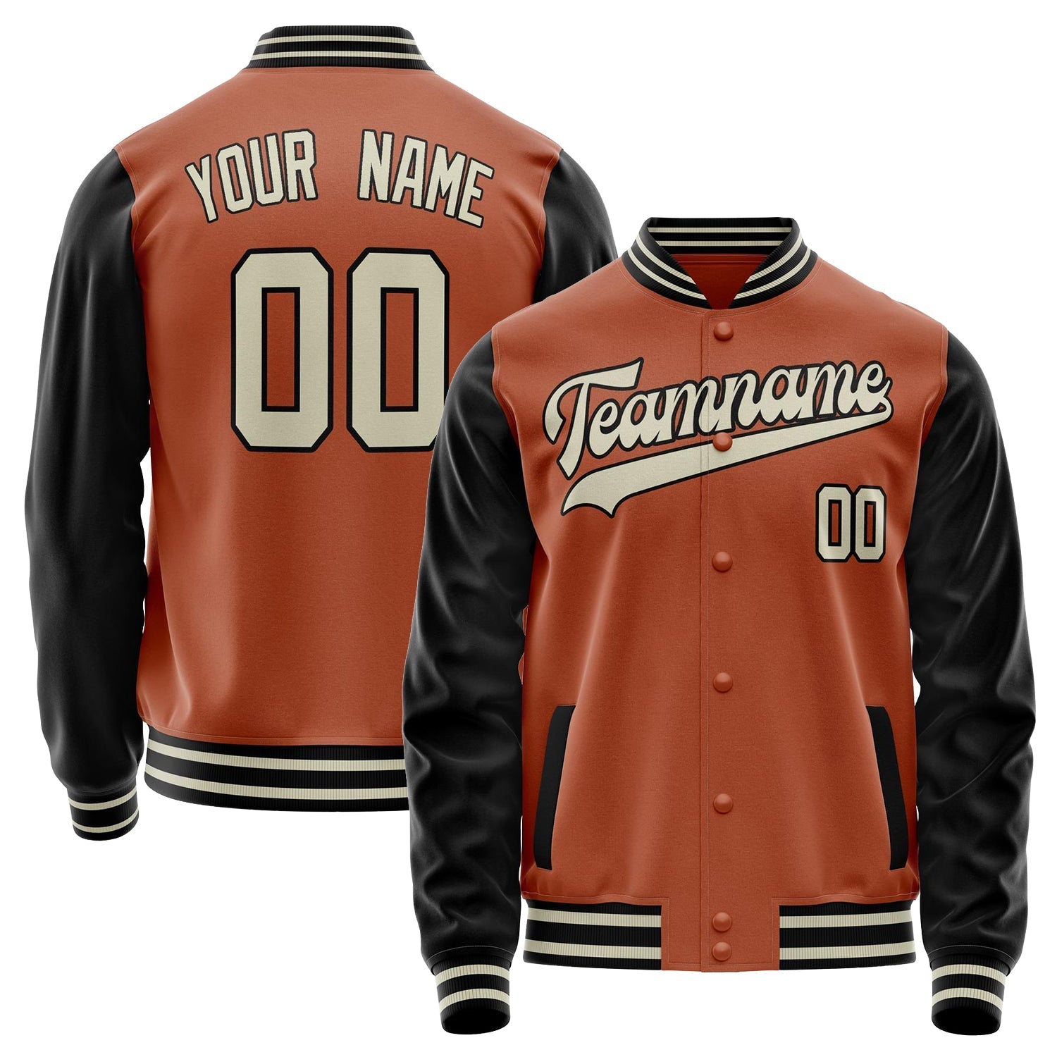 Custom Texas-Orange Black Solid Color Varsity Letterman Jacket JA02240617JG433