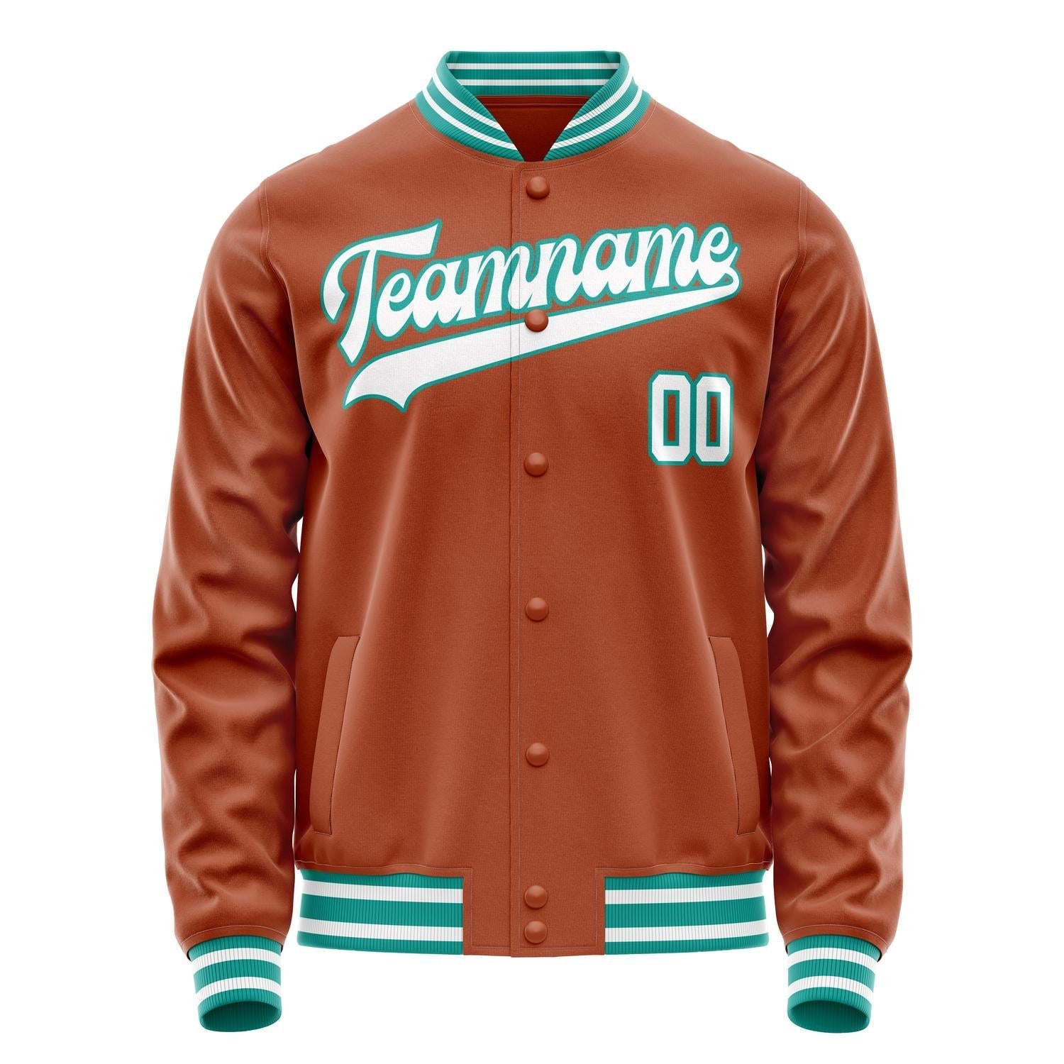 Custom Texas-Orange White Solid Color Varsity Letterman Jacket JA02240617JG434