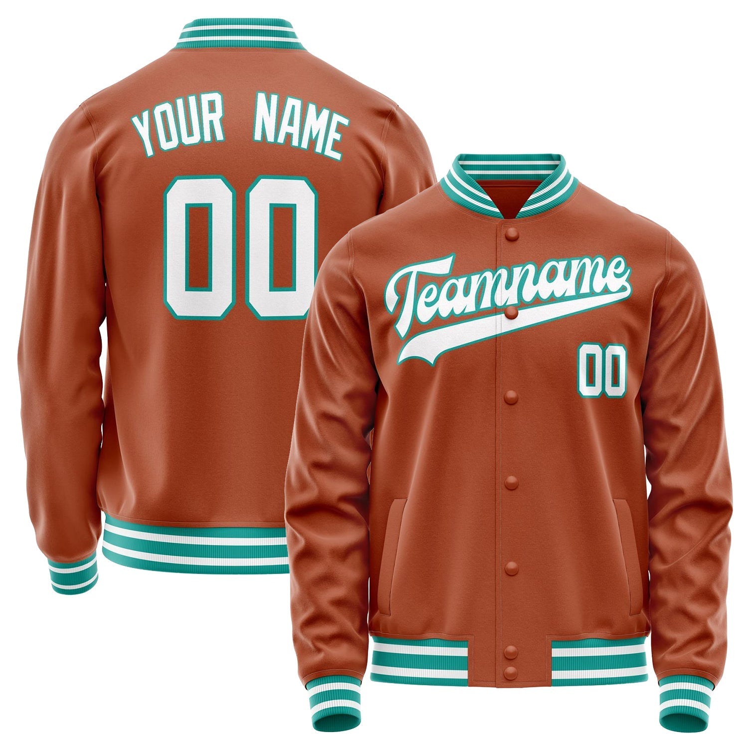 Custom Texas-Orange White Solid Color Varsity Letterman Jacket JA02240617JG434