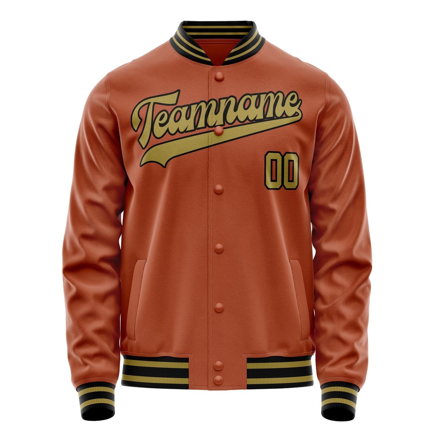 Custom Texas-Orange Old-Gold Solid Color Varsity Letterman Jacket JA02240617JG435